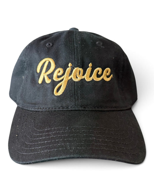 Rejoice Eagle - Embroidered Rejoice Script - Otto Dad Cap Adjustable Hat (Black)