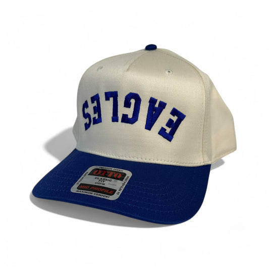 Rejoice Eagles - Embroidered Upside Down Eagles Arched Text - Otto Snapback Hat (Royal/Natural)