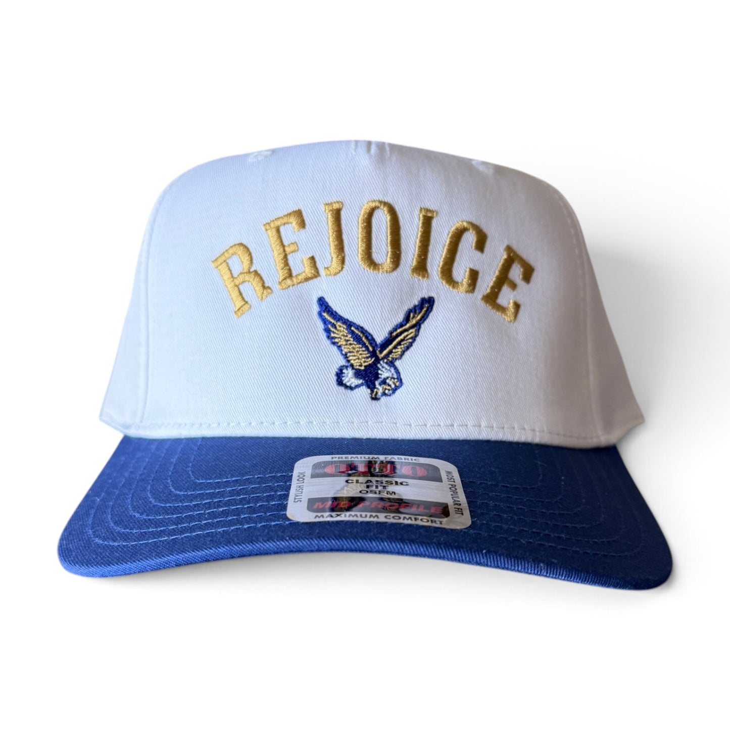 Rejoice Eagles - Embroidered Eagles Arched Fly Eagle Logo- Otto Snapback Hat (Royal/White)