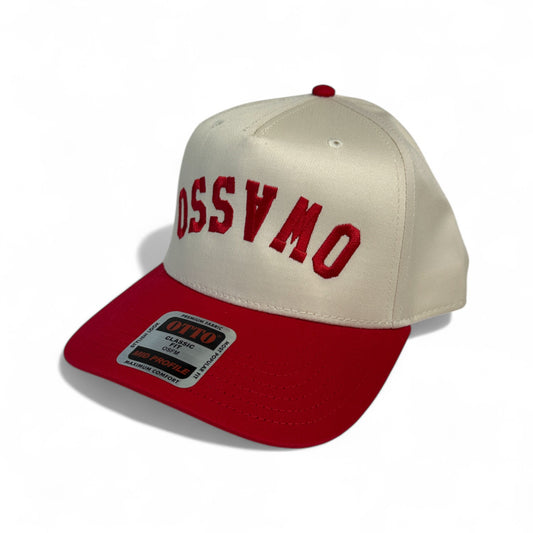 Owasso Rams - Embroidered Upside Down Owasso Arched Text - Otto Snapback Hat (Red/Natural)