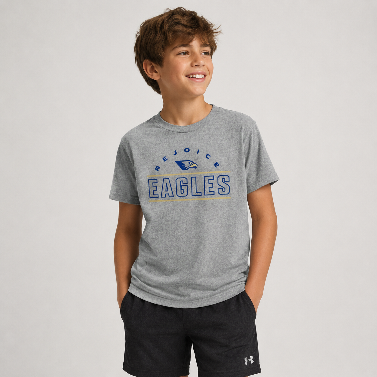 Rejoice Eagles - Screen Print Arched Block Youth Tee