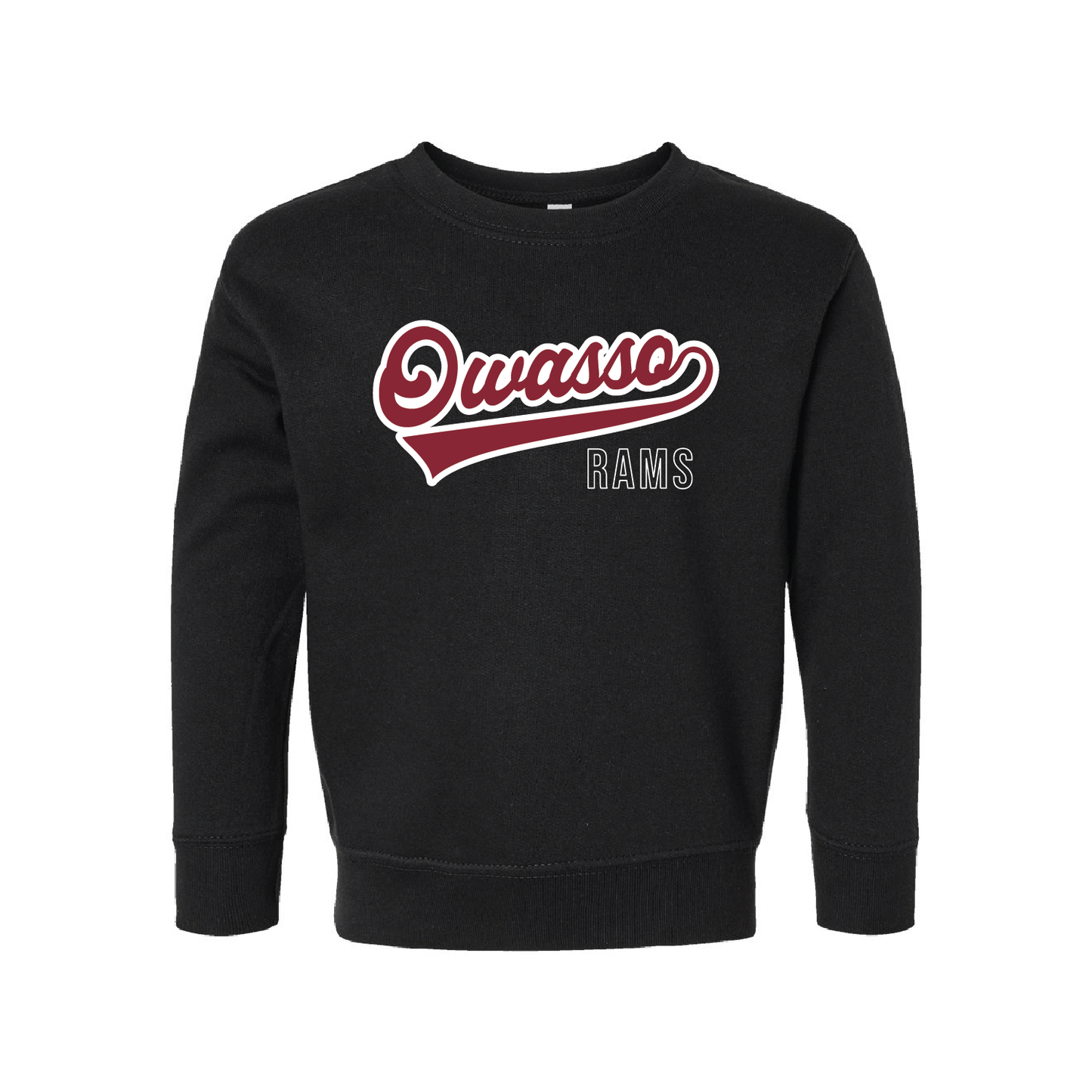 Owasso Rams - Digital Transfer Owasso Script Tail - Toddler Crewneck Sweatshirt