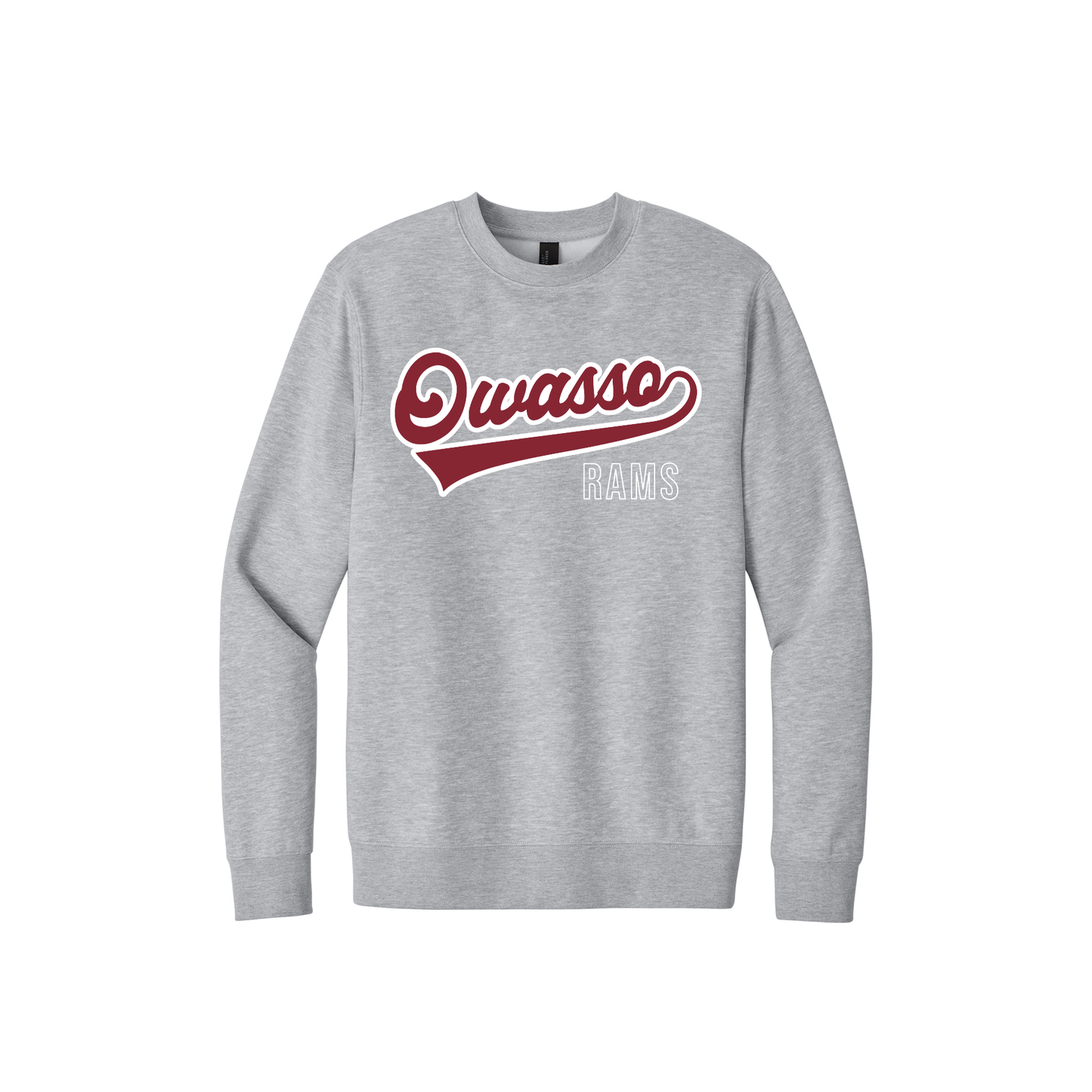 Owasso Rams - Screen Print Owasso Script Tail - Crewneck Sweatshirt