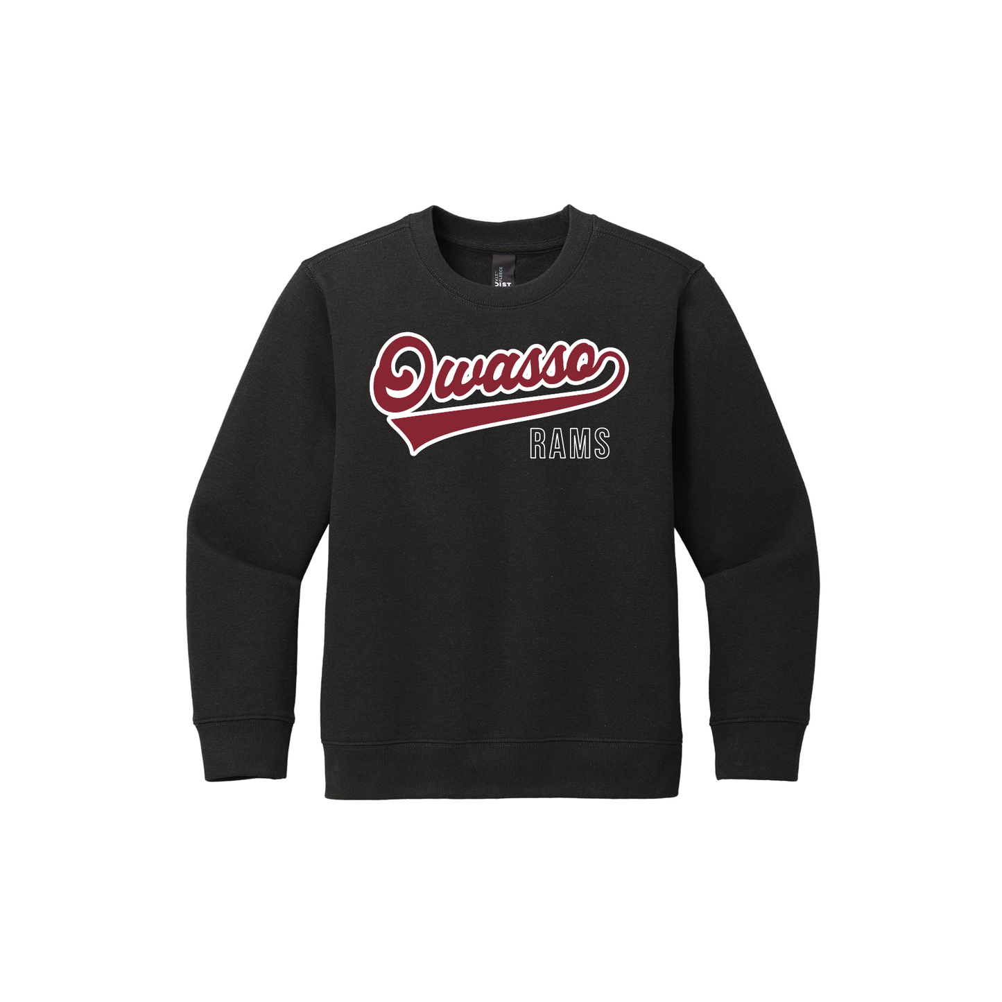 Owasso Rams - Screen Print Owasso Script Tail - Youth Crewneck Sweatshirt