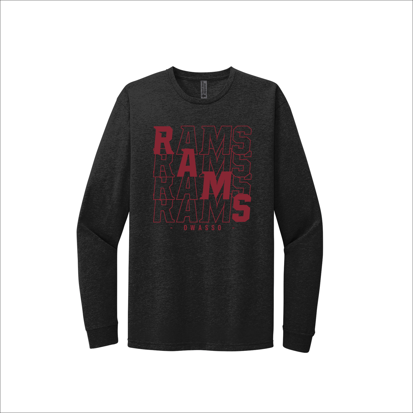 Owasso Rams - Screen Print RAMS Diagonal Stacked - Long Sleeve Tee