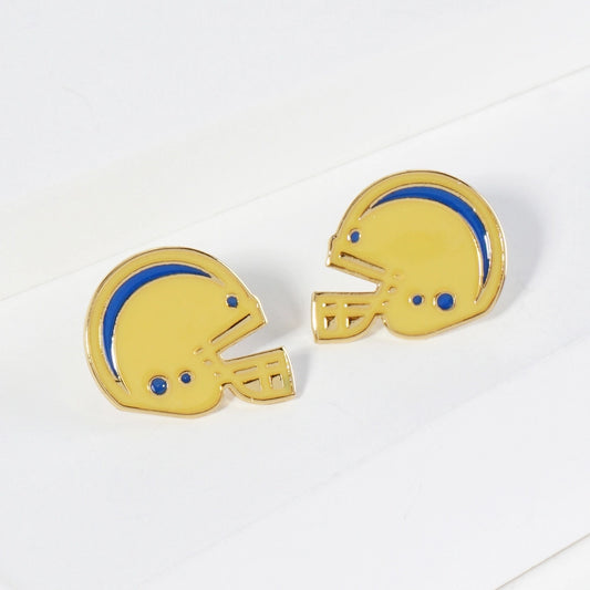 Enamel Football Helmet Stud Earrings- Blue Gold