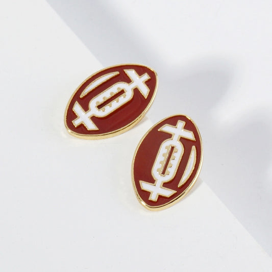 Enamel Football Stud Earrings - Burgundy White