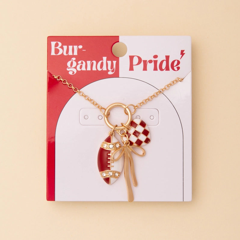 Football Multi-Charm Necklace - Burgundy/White