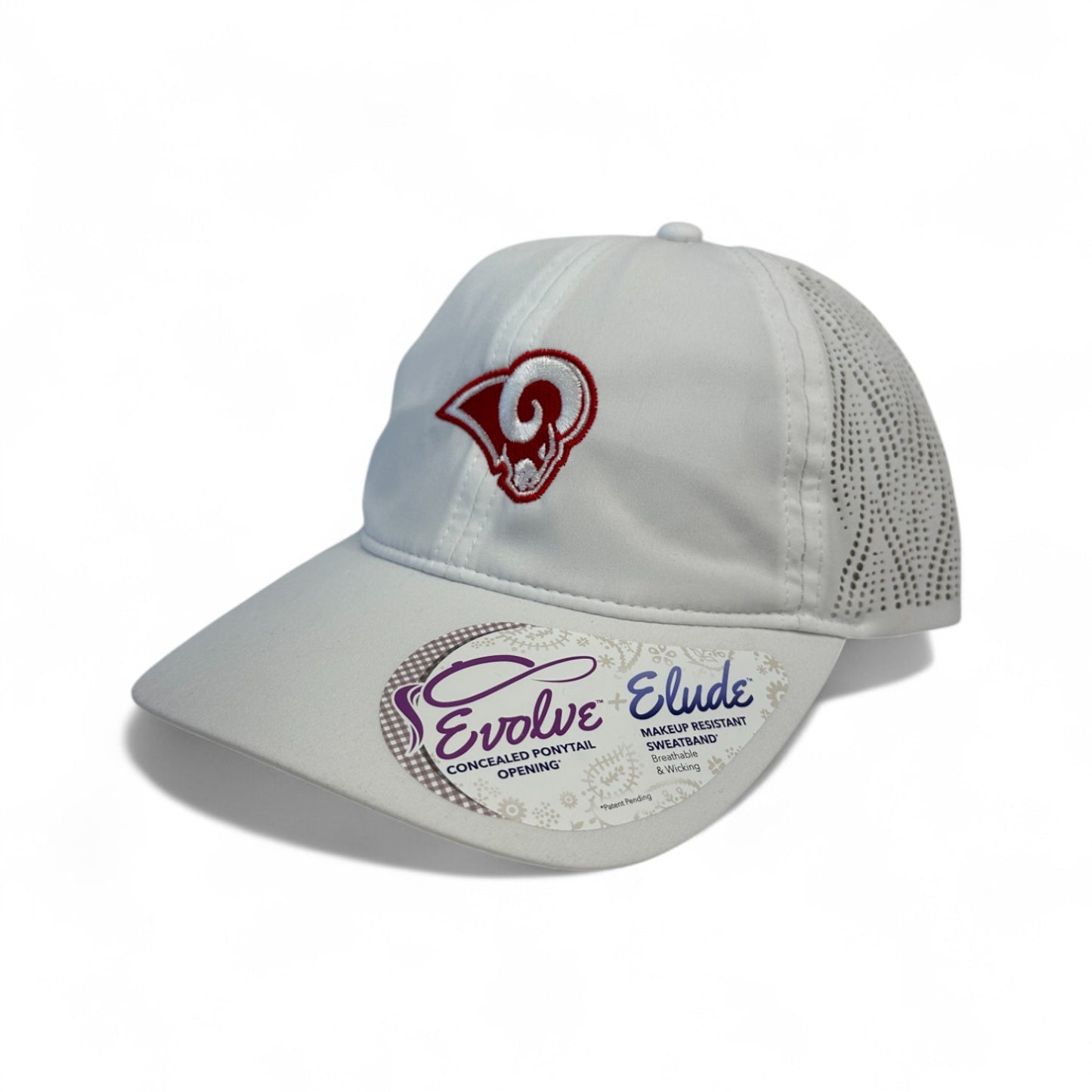 Owasso Rams - Embroidered Ram - Ladies Performance Snapback Hat (White)