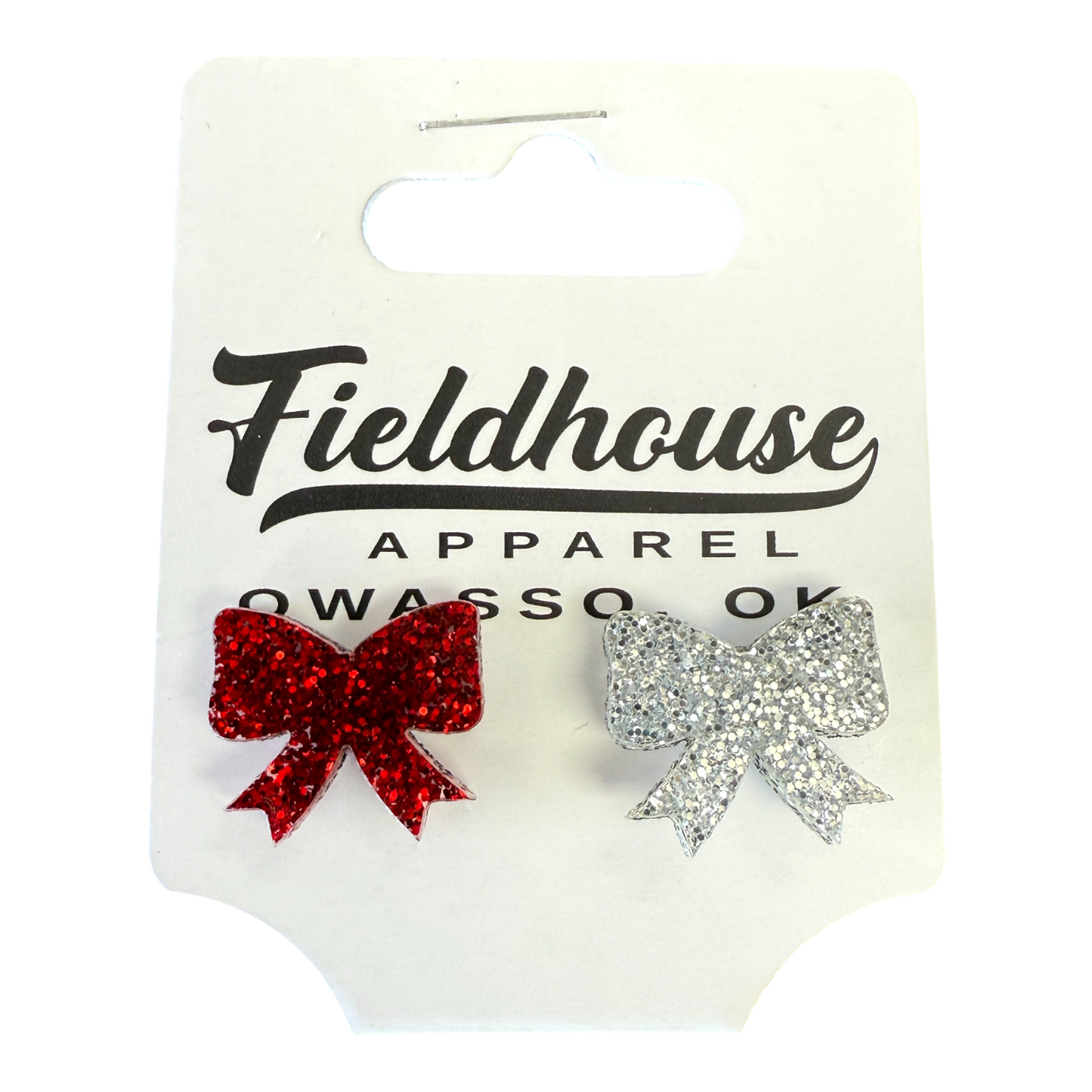Sparkle Combo Bow Stud Earrings- Red & Silver