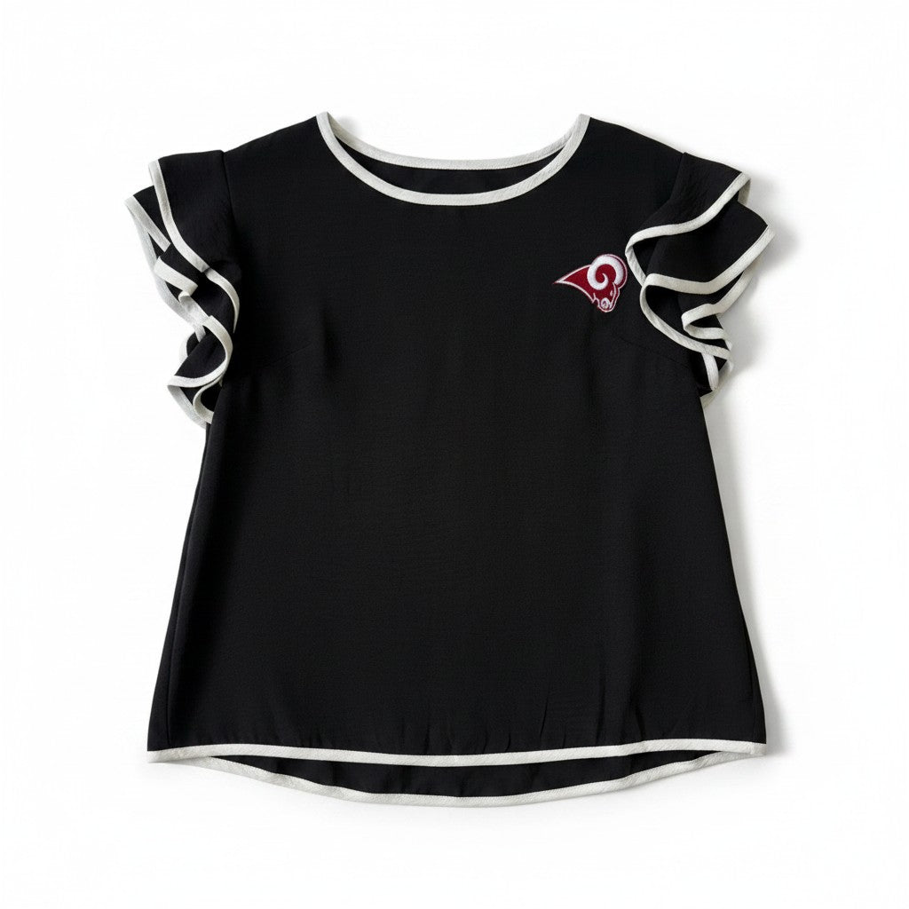 Owasso Rams - Embroidered Ram - Ruffle Sleeve Blouse