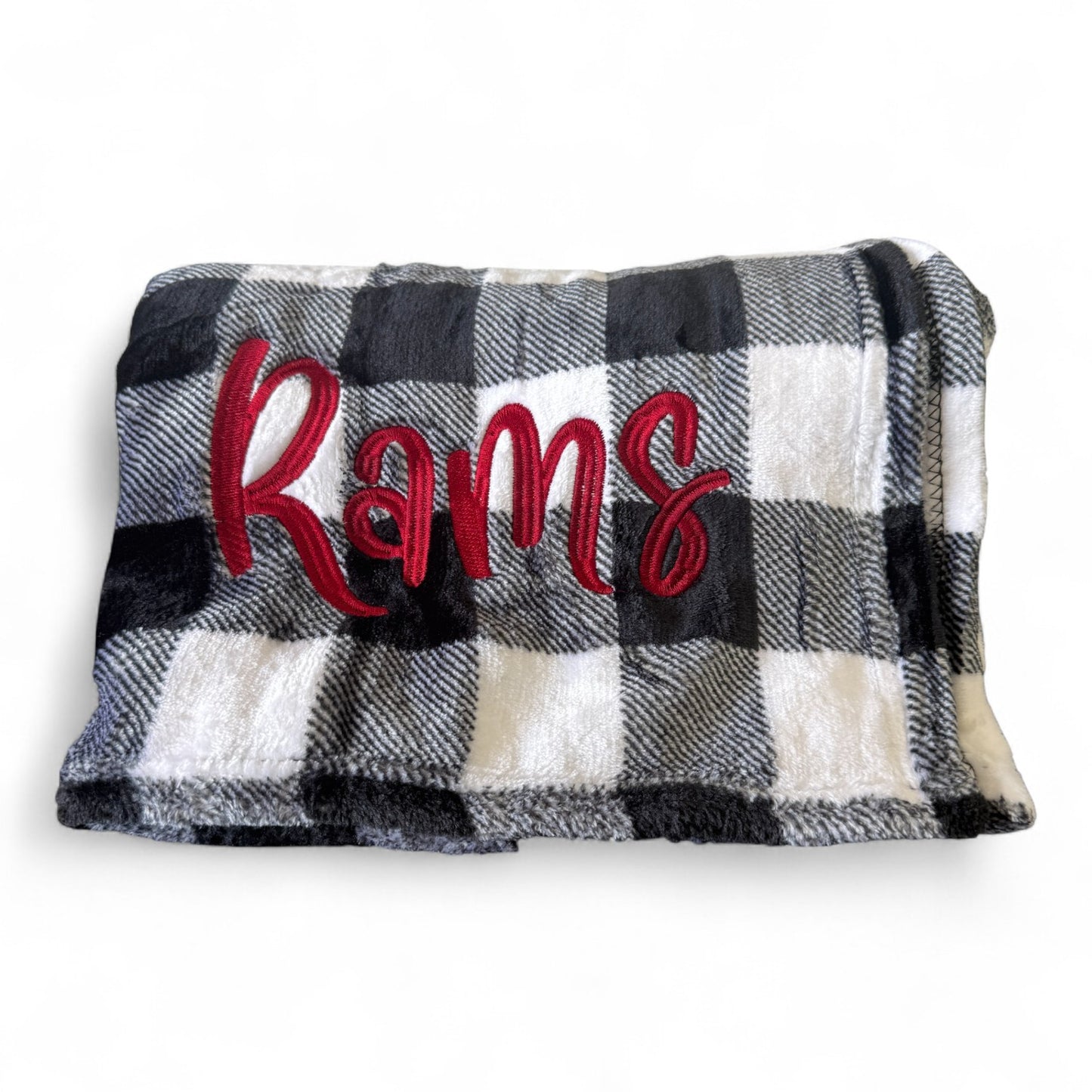 Owasso Rams - Embroidered Rams Scripty Font - Plaid Fleece Blanket