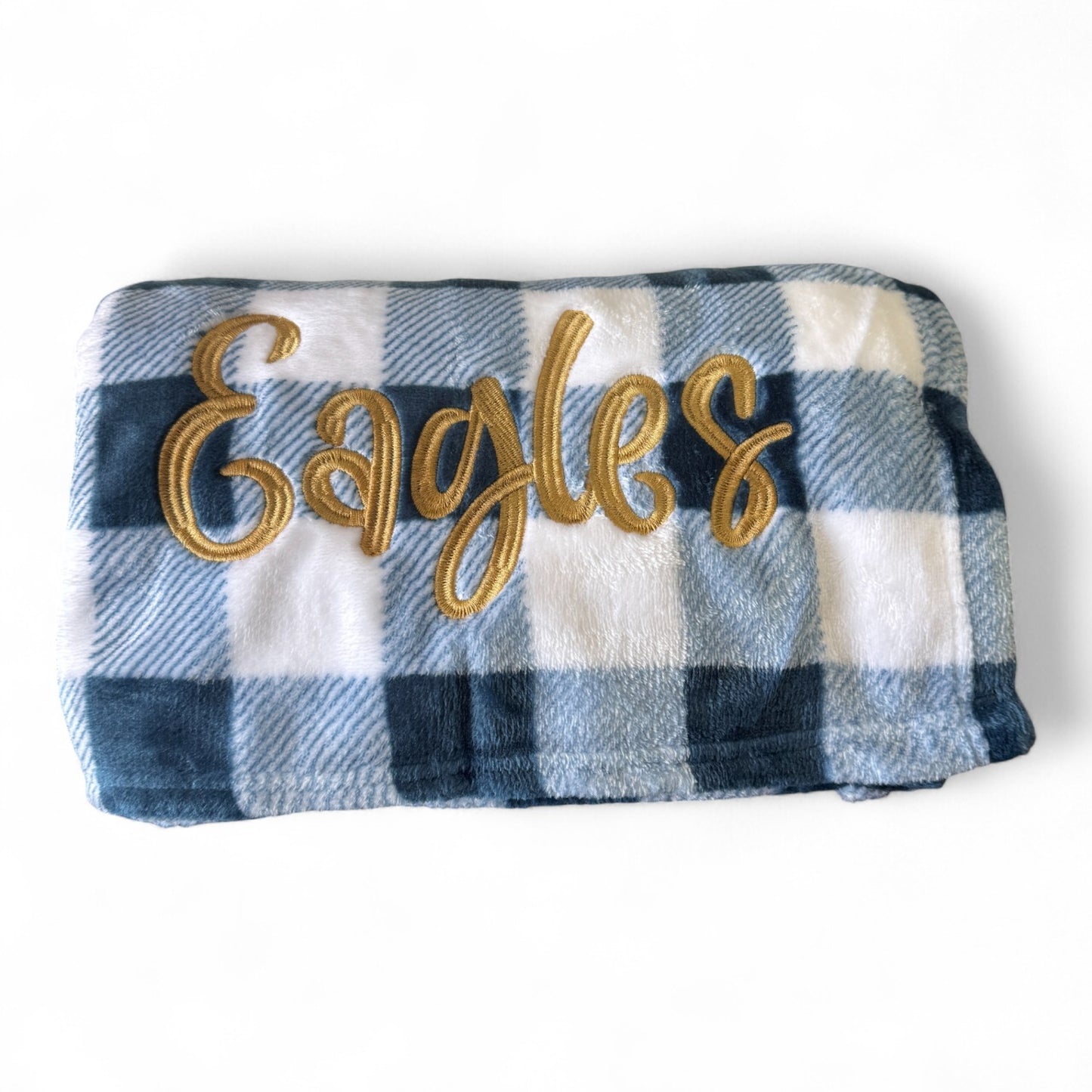 Rejoice Eagles - Embroidered Eagles Scripty Font - Plaid Fleece Blanket