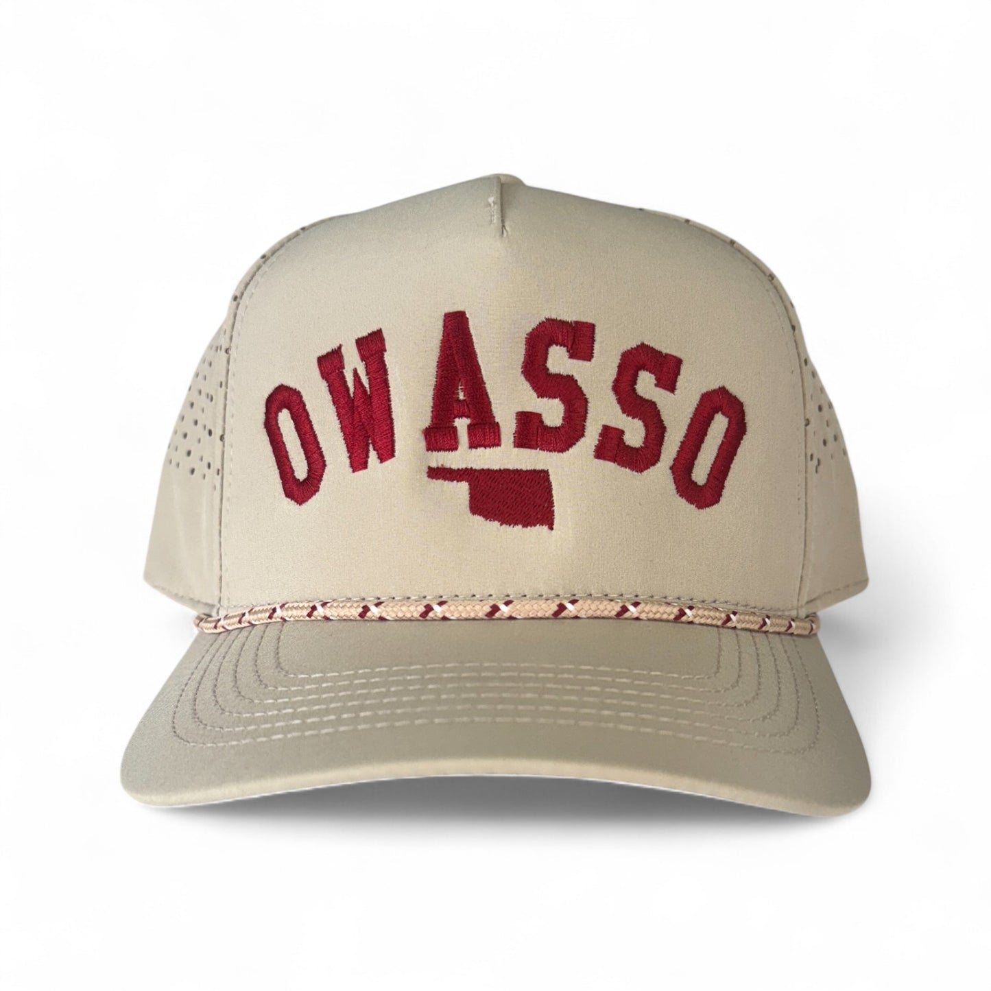 Owasso Oklahoma - Embroidered Arch and State Design - Perforated Rope Snapback Hat