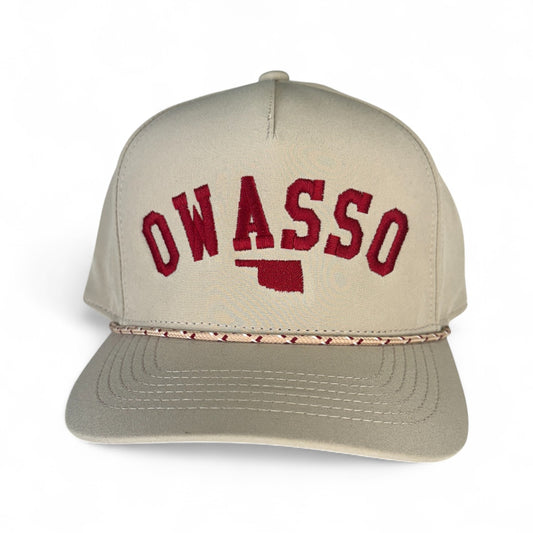 Owasso Oklahoma - Embroidered Arch and State Design - Rope Snapback Hat