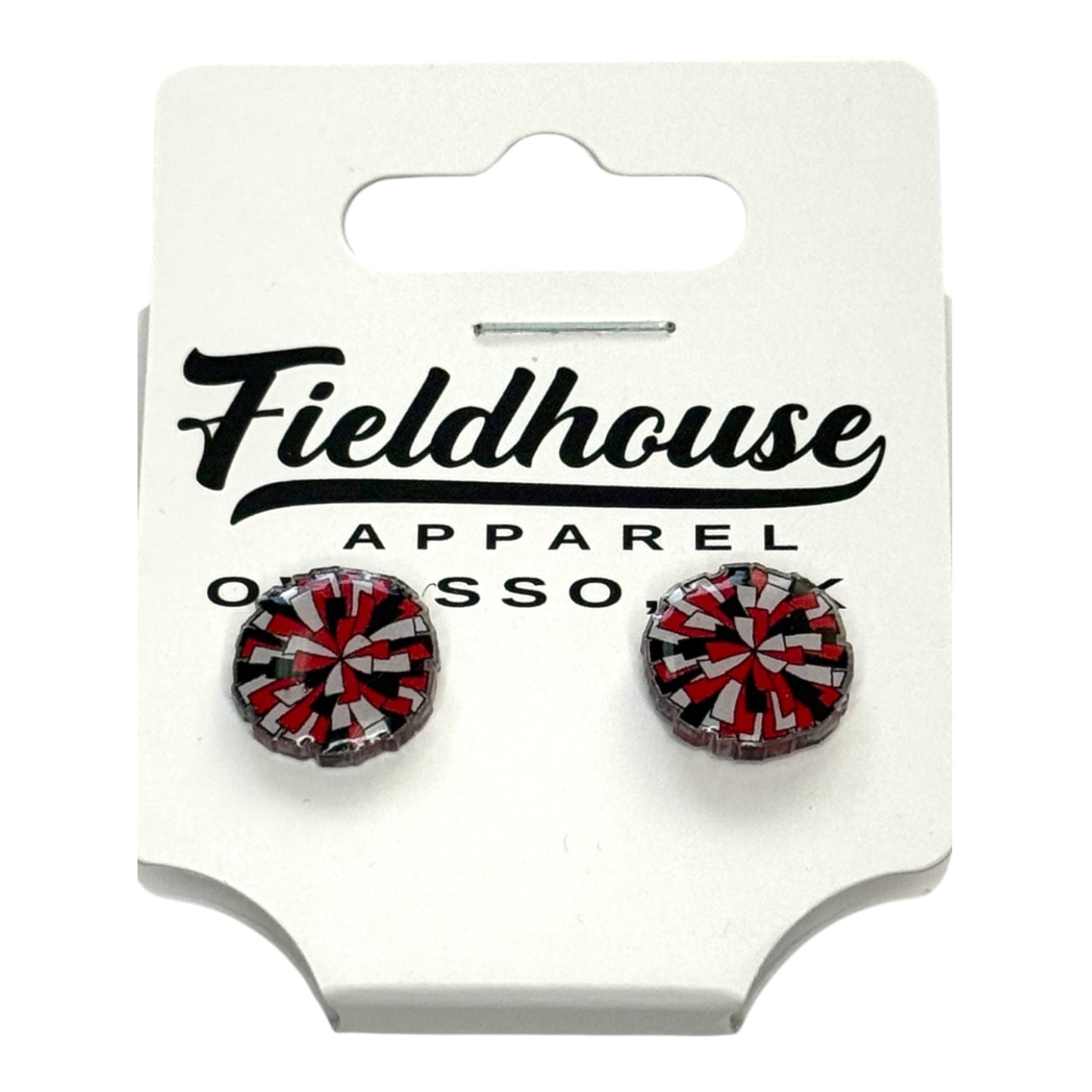 Pompom Stud Earrings - CARD/SLV/BLK