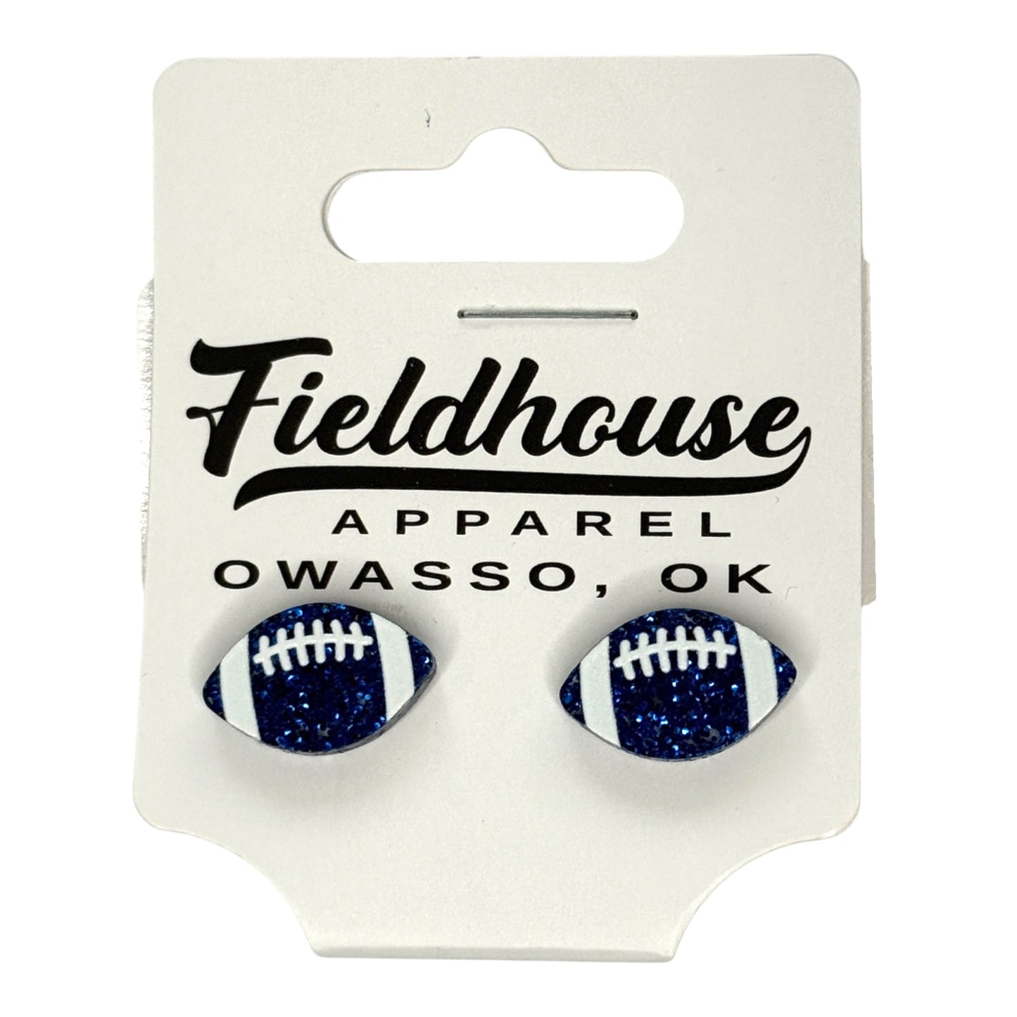 Football Glitter Stud Earrings - Blue