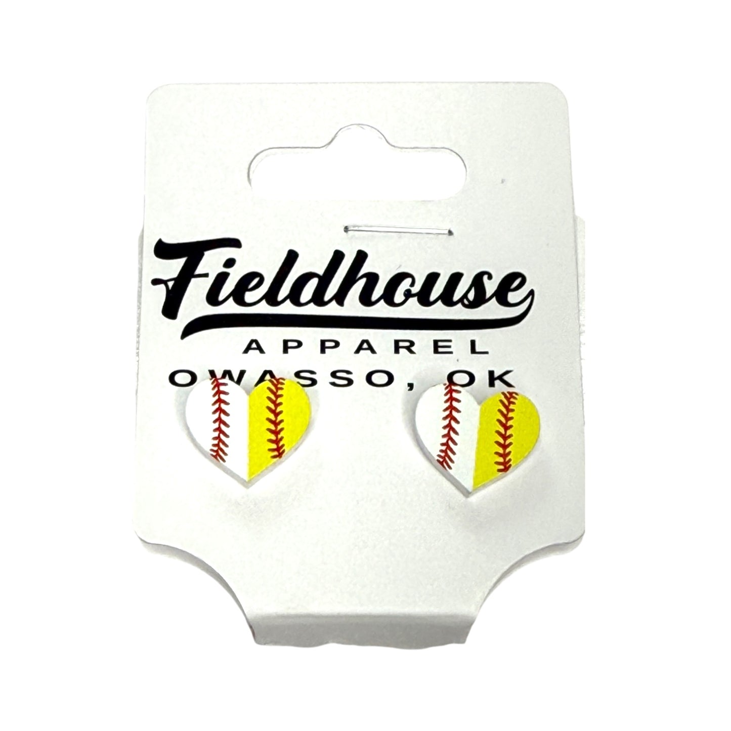 Baseball Softball Heart Stud Earrings