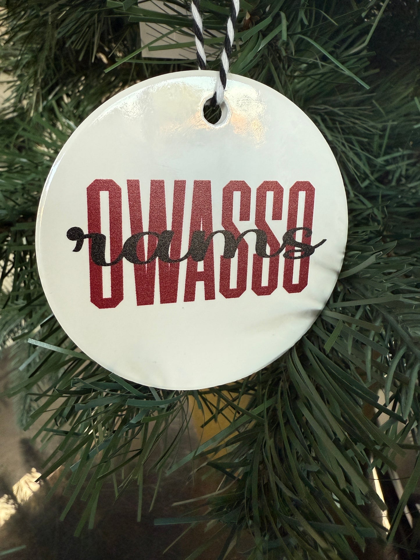 Owasso Rams - Sublimated Owasso Rams Script Overlay - Ceramic Ornament