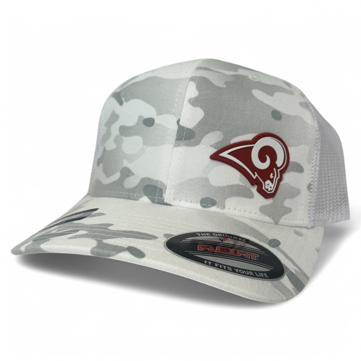 Owasso Rams - 3D Rubber Patch Ram Icon - Trucker Snapback Hat (MultiCam/Alpine White)