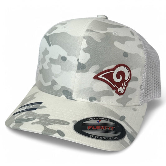 Owasso Rams - 3D Rubber Patch Ram Icon - Trucker Snapback Hat (MultiCam/Alpine White)