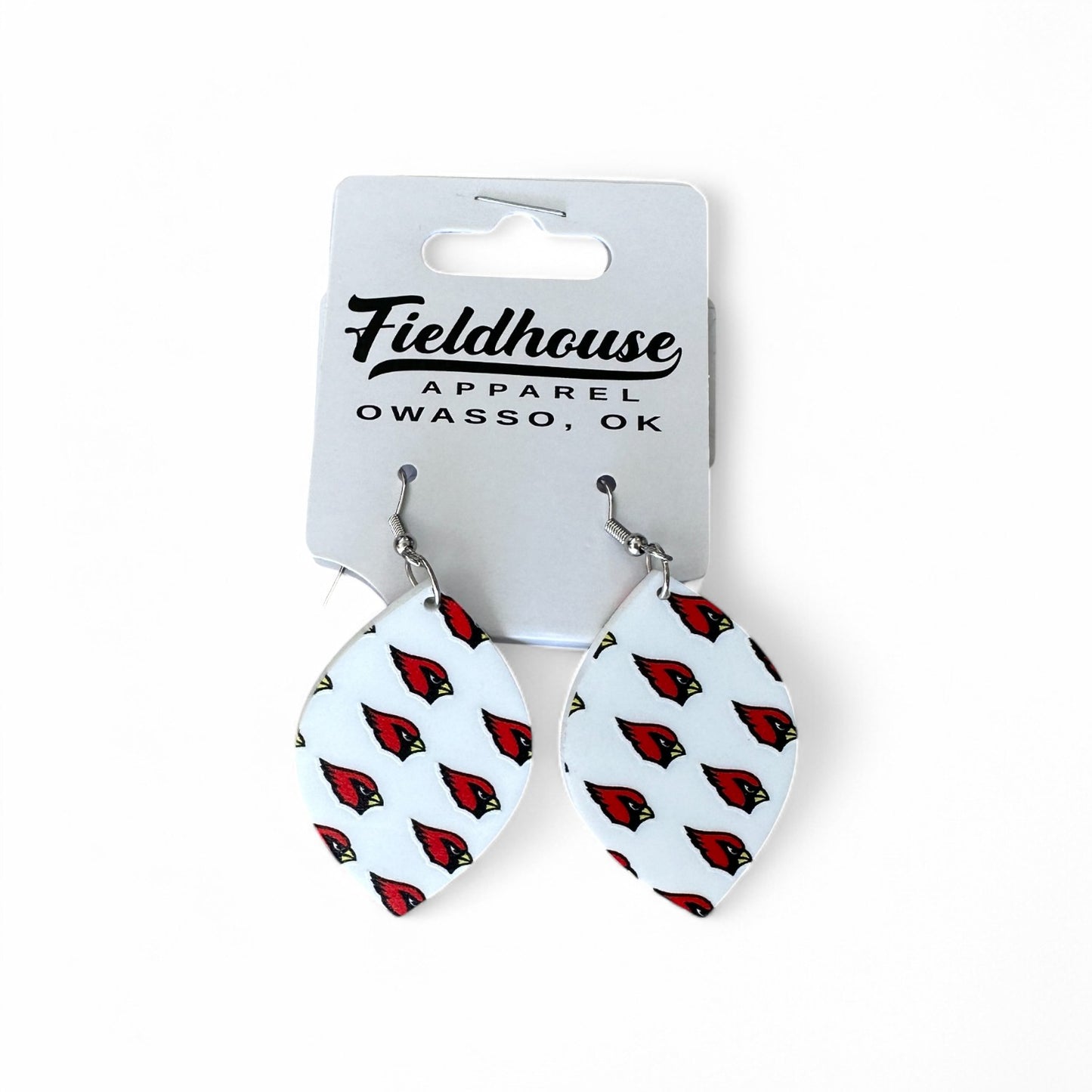 Collinsville Cardinals - Cardinal Repeat Pattern - Leaf Shaped Earrings