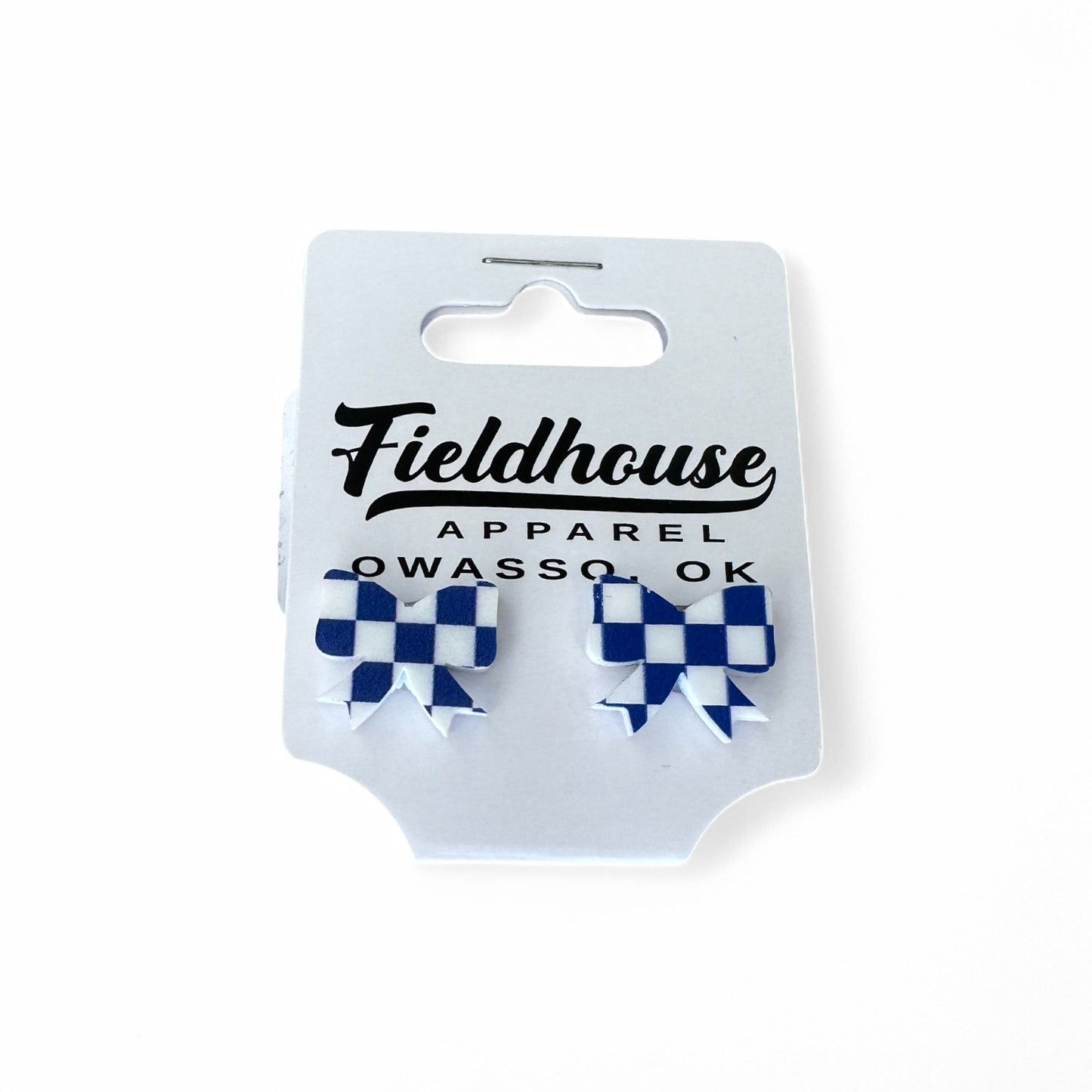 Checkered Bow Stud Earrings(Blue)
