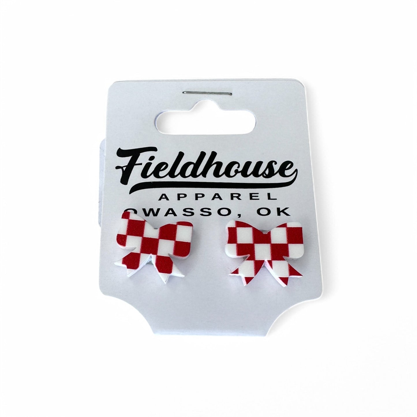 Checkered Bow Stud Earrings(Red)