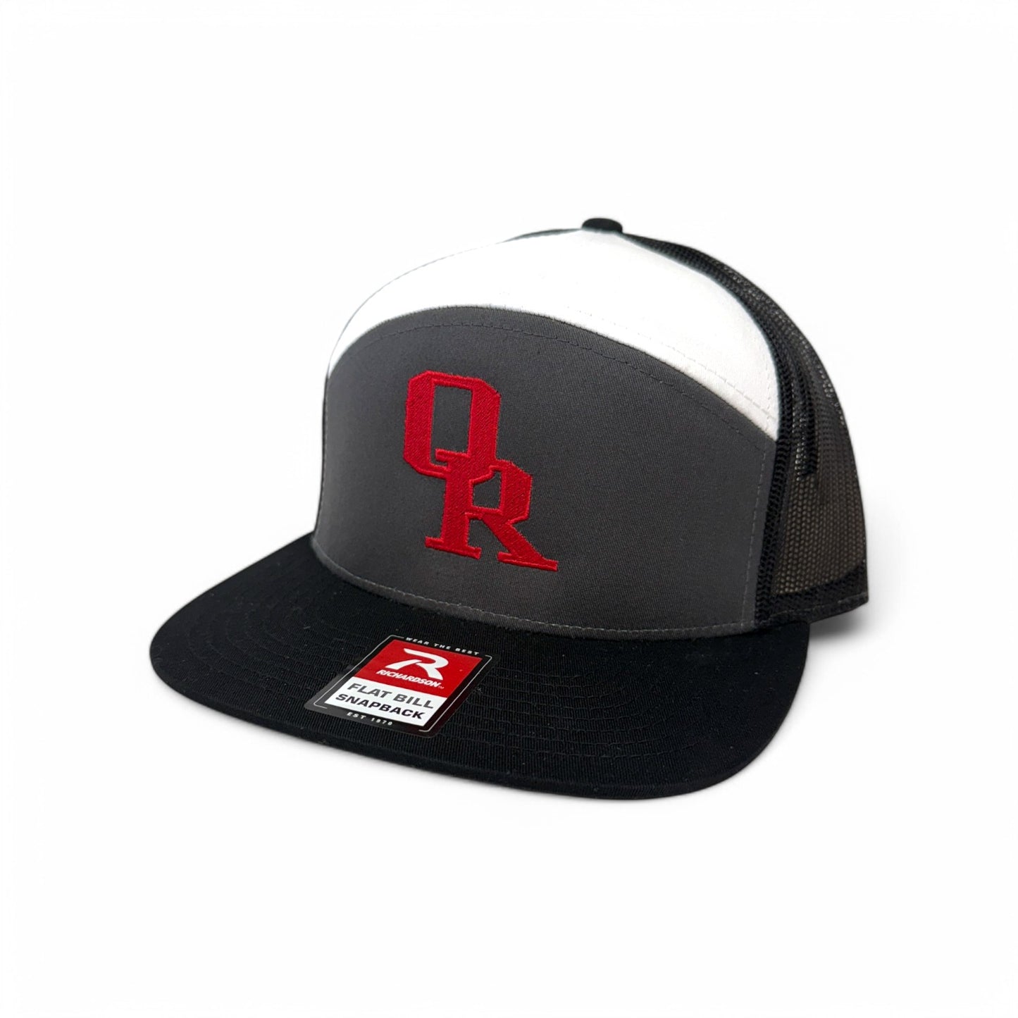 Owasso Rams - Embroidered OR Cardinal - Richardson 7 Panel Flatbill Snapback Hat (White/Gray/Black)