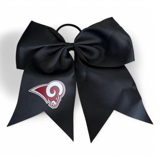 Owasso Rams - Digital Transfer Ram - Large Ribbon Bow on Ponytail Holder