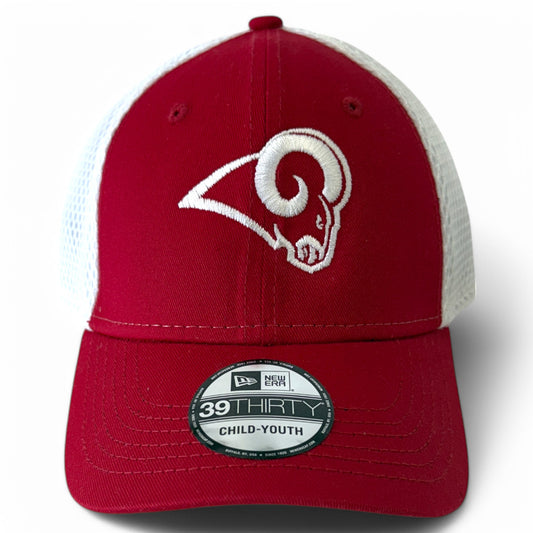 Owasso Rams - Embroidered Ram - Youth New Era Flexfit Hat (Cardinal/White)