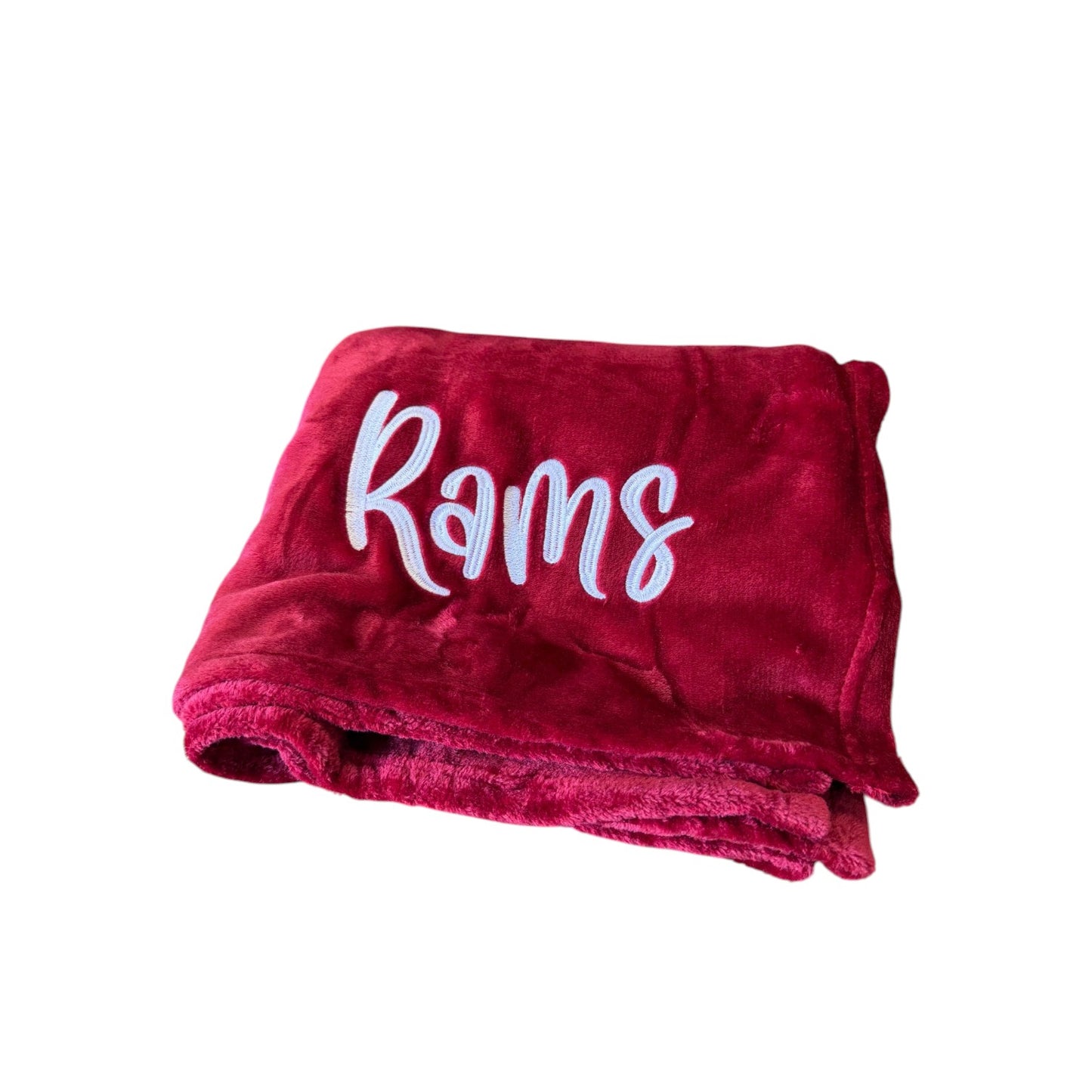 Owasso Rams - Embroidered Rams Scripty Font - Crimson Fleece Blanket