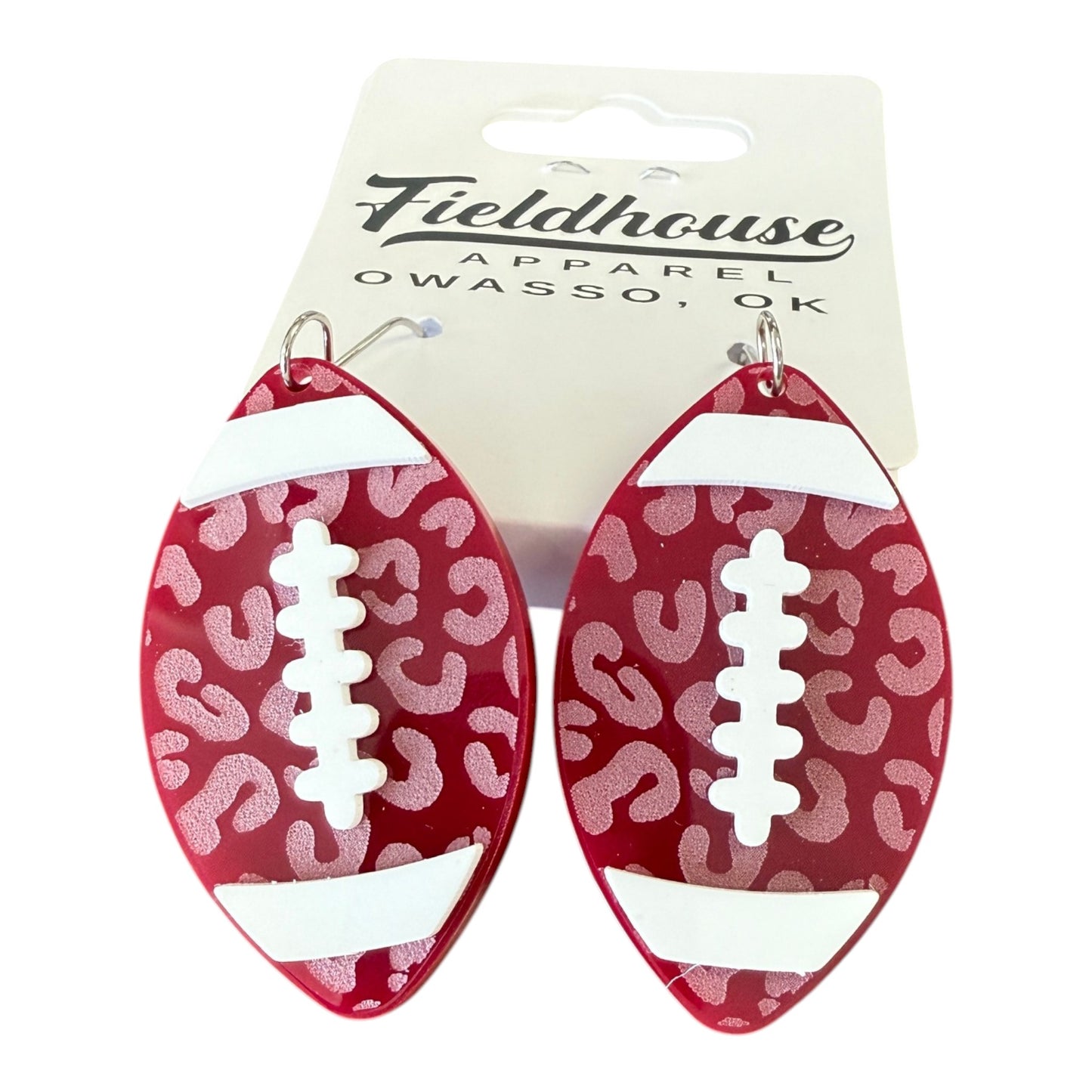 Football Leopard Dangle Earrings Cardinal