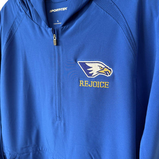 Rejoice Eagles - Embroidered Fly Eagle Rejoice - 1/2 Zip Repeat Hooded Long Sleeve Pullover