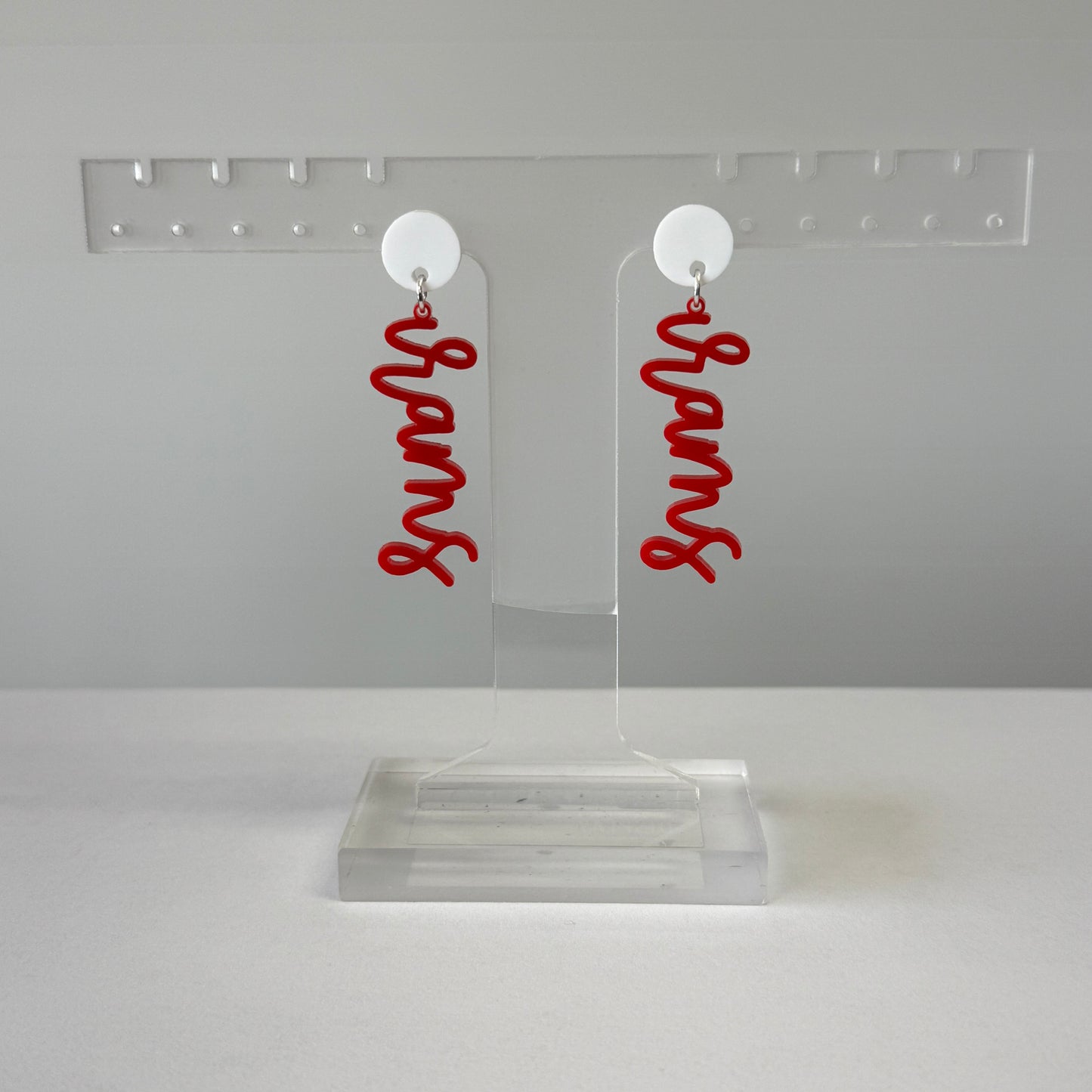 Owasso Rams- Rams Acrylic Dangle Earring (White/Red)