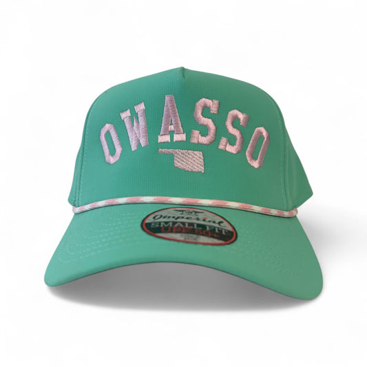 Owasso Oklahoma - Embroidered Arch and State Design - Ladies Imperial Rope Hat (Green/Pink)