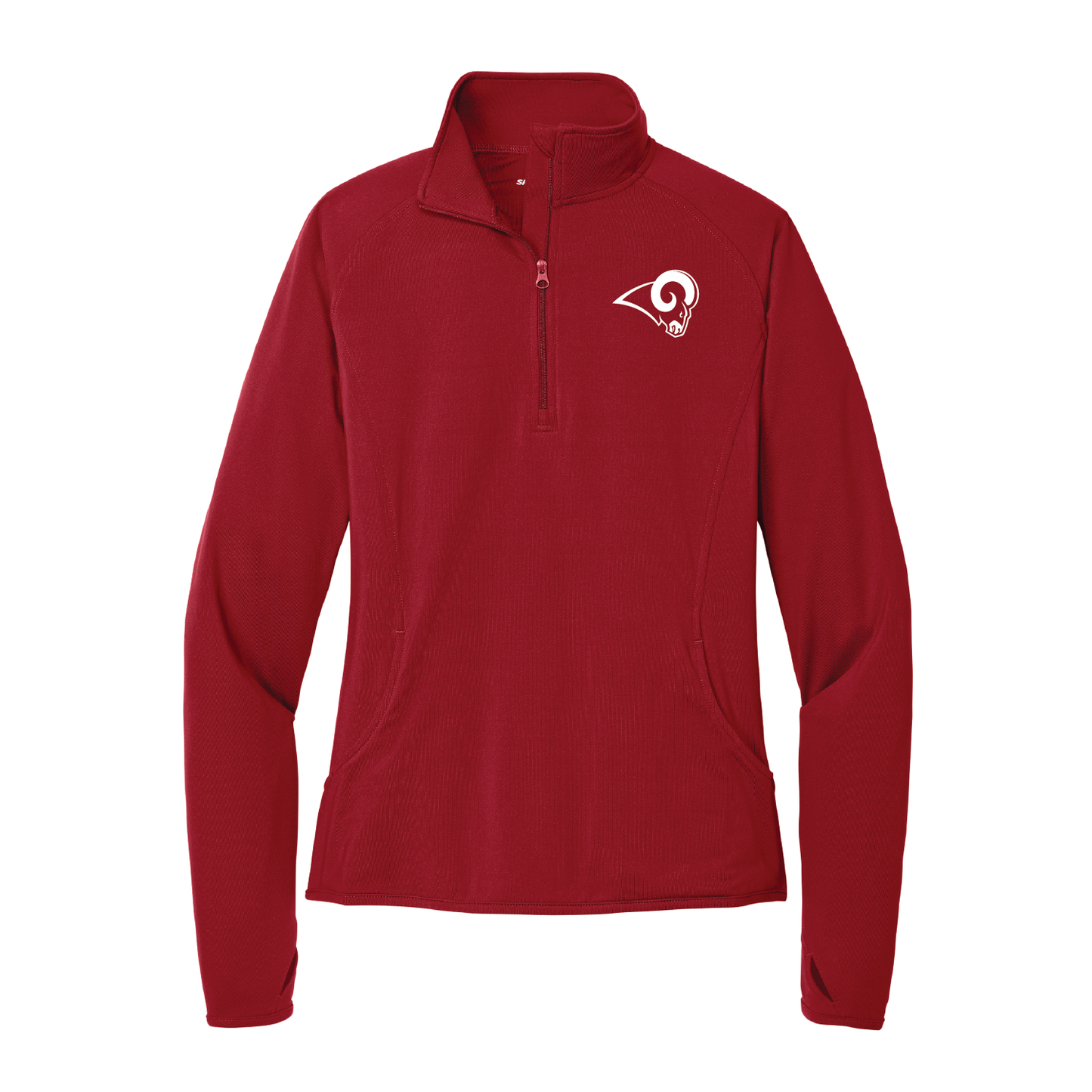Owasso Rams - Embroidered Ram - Ladies 1/4 Zip Stretch Pullover (Cardinal)
