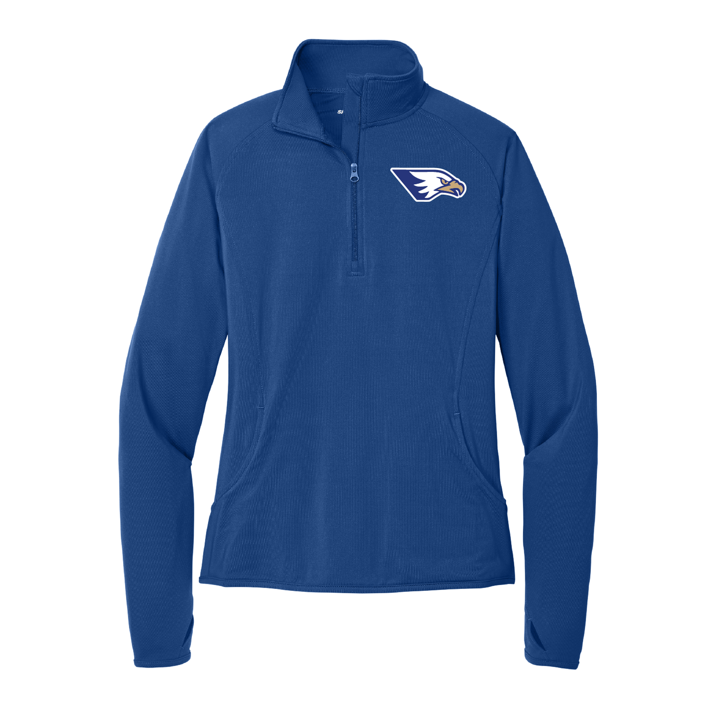 Rejoice Eagles - Embroidered Athletic Eagle - Ladies 1/4 Zip Sweatshirt (Royal)
