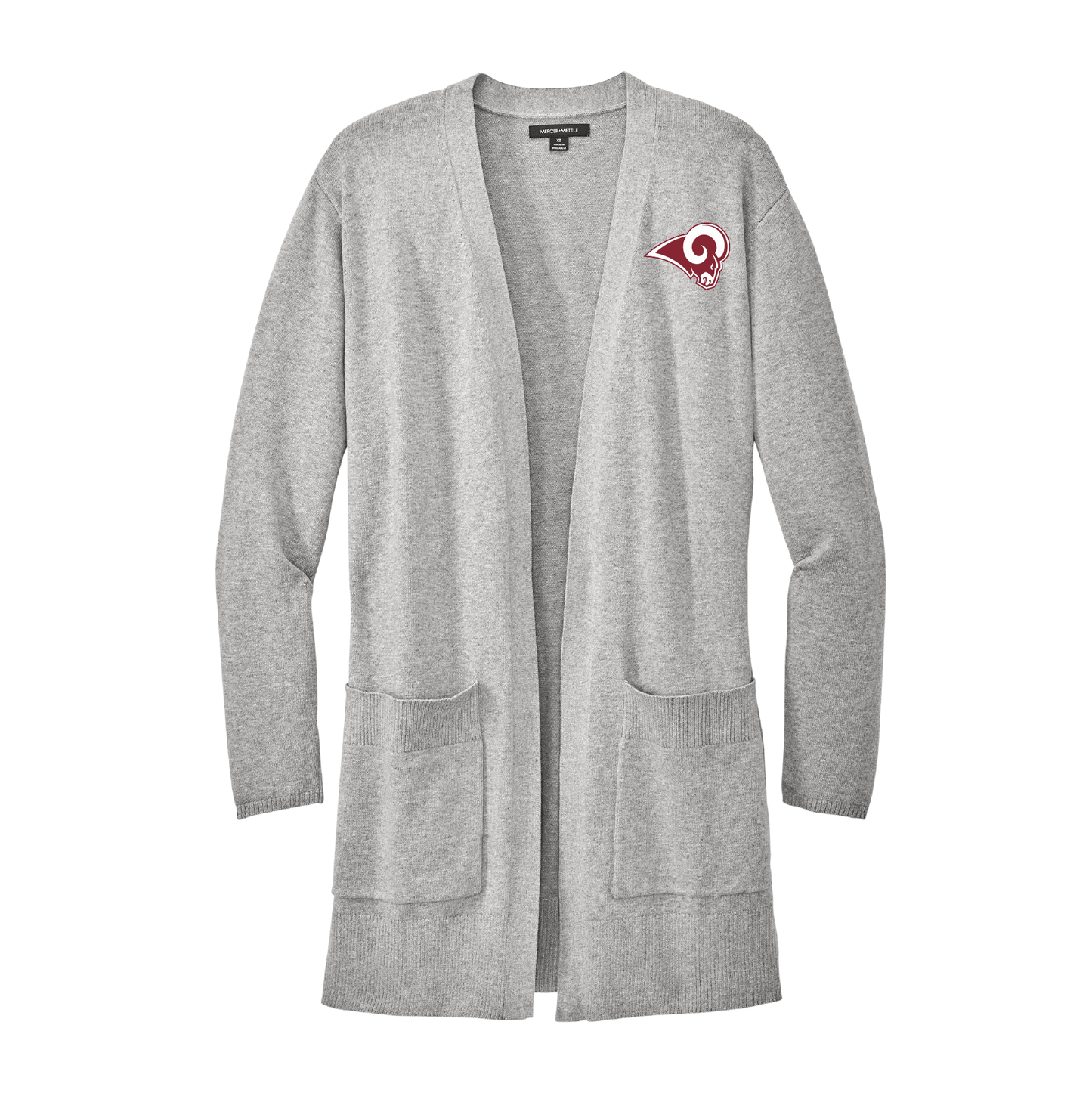 Owasso Rams - Embroidered Ram - Ladies Open Front Cardigan (Grey)