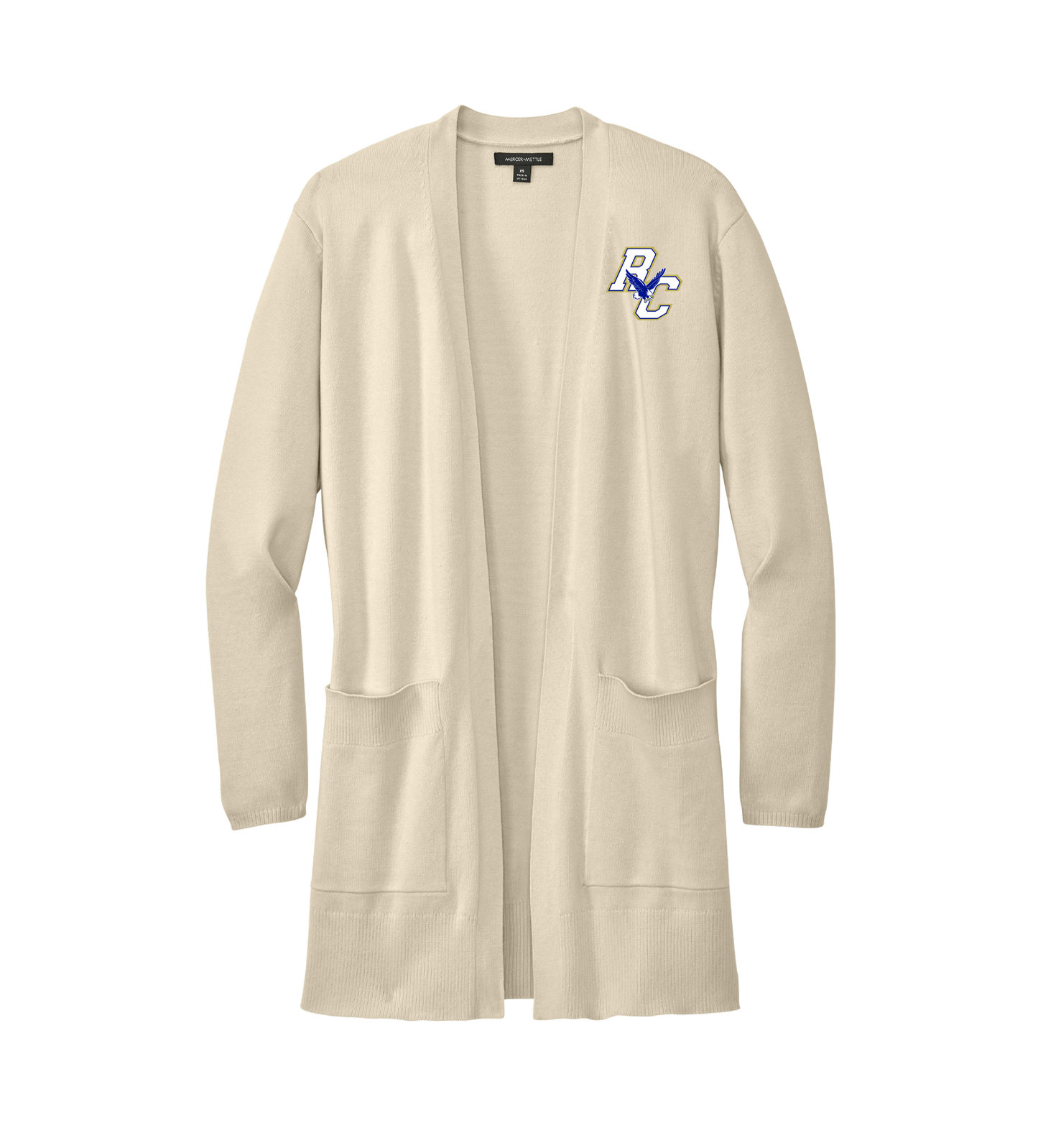 Rejoice Eagles - Embroidered Rejoice Christian Eagles Logo - Ladies Open Front Cardigan (Ivory)