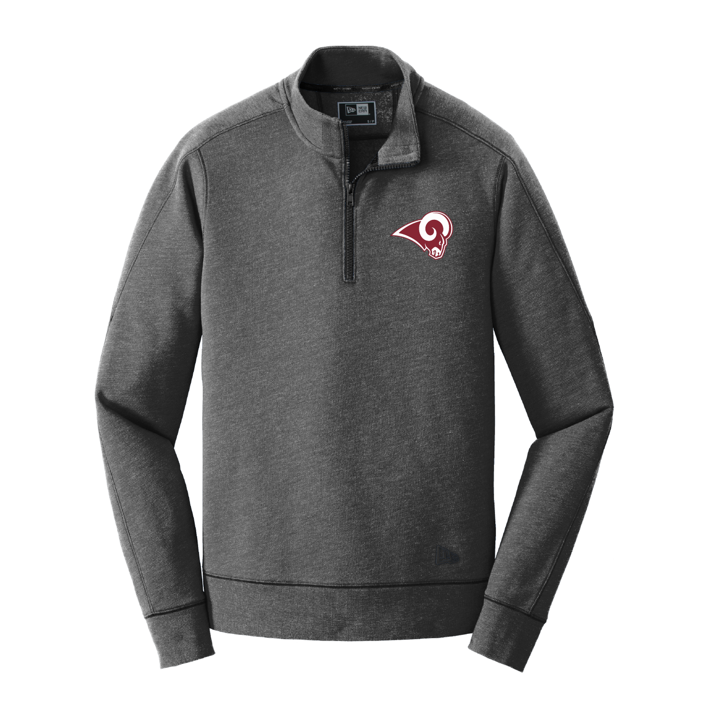 Owasso Rams - Embroidered Ram - New Era Tri-Blend Fleece 1/4 Zip Pullover (Black Heather)