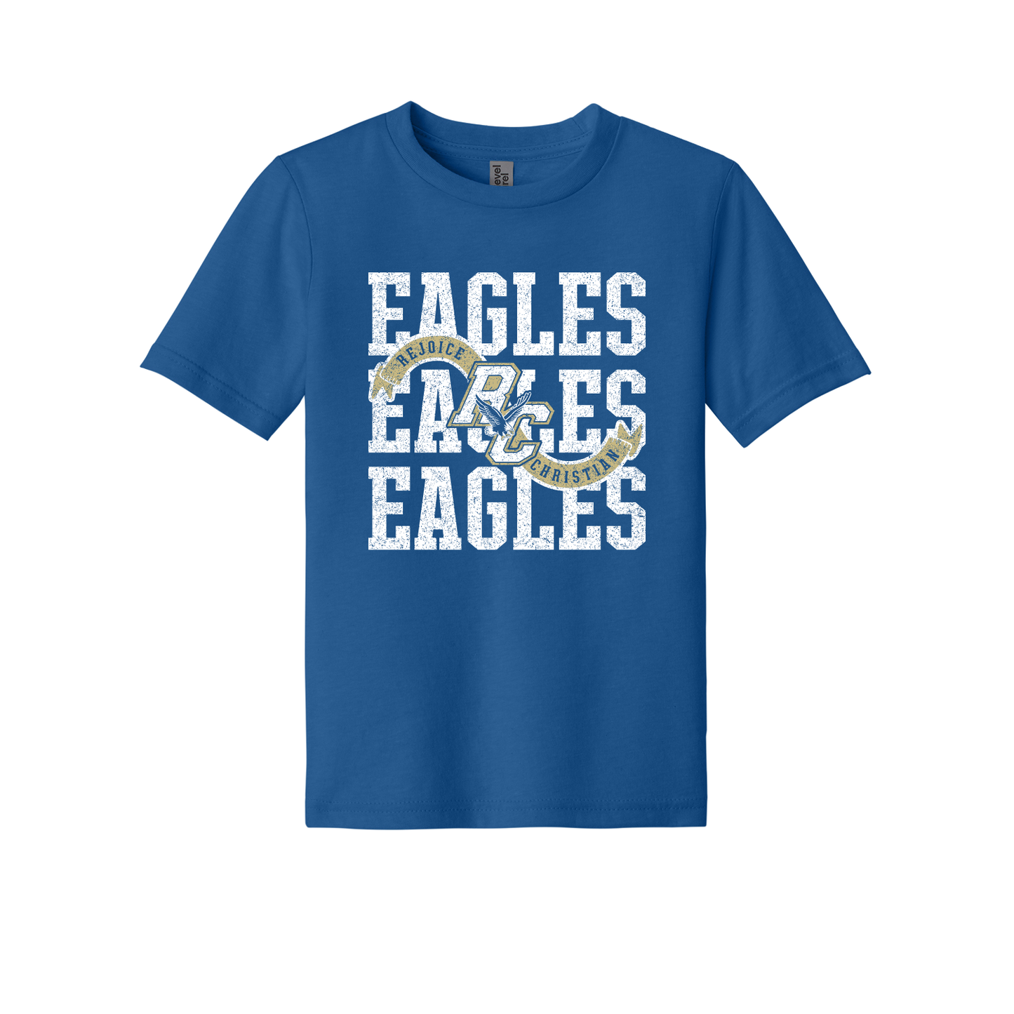 Rejoice Eagles - Screen Print Eagles Rejoice Christian Distressed Banner - Youth Tee (Royal)
