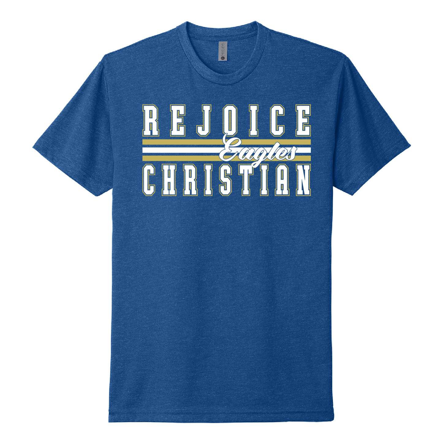 Rejoice Eagles - Screen Print Rejoice Christian Eagles Script Stripe - Tee (Royal)