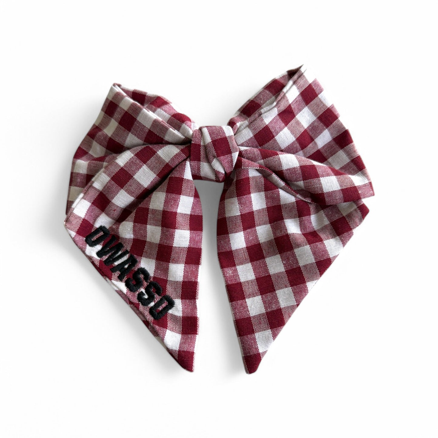 Owasso Rams - Embroidered Owasso - Gingham Hair Bow (Cardinal)