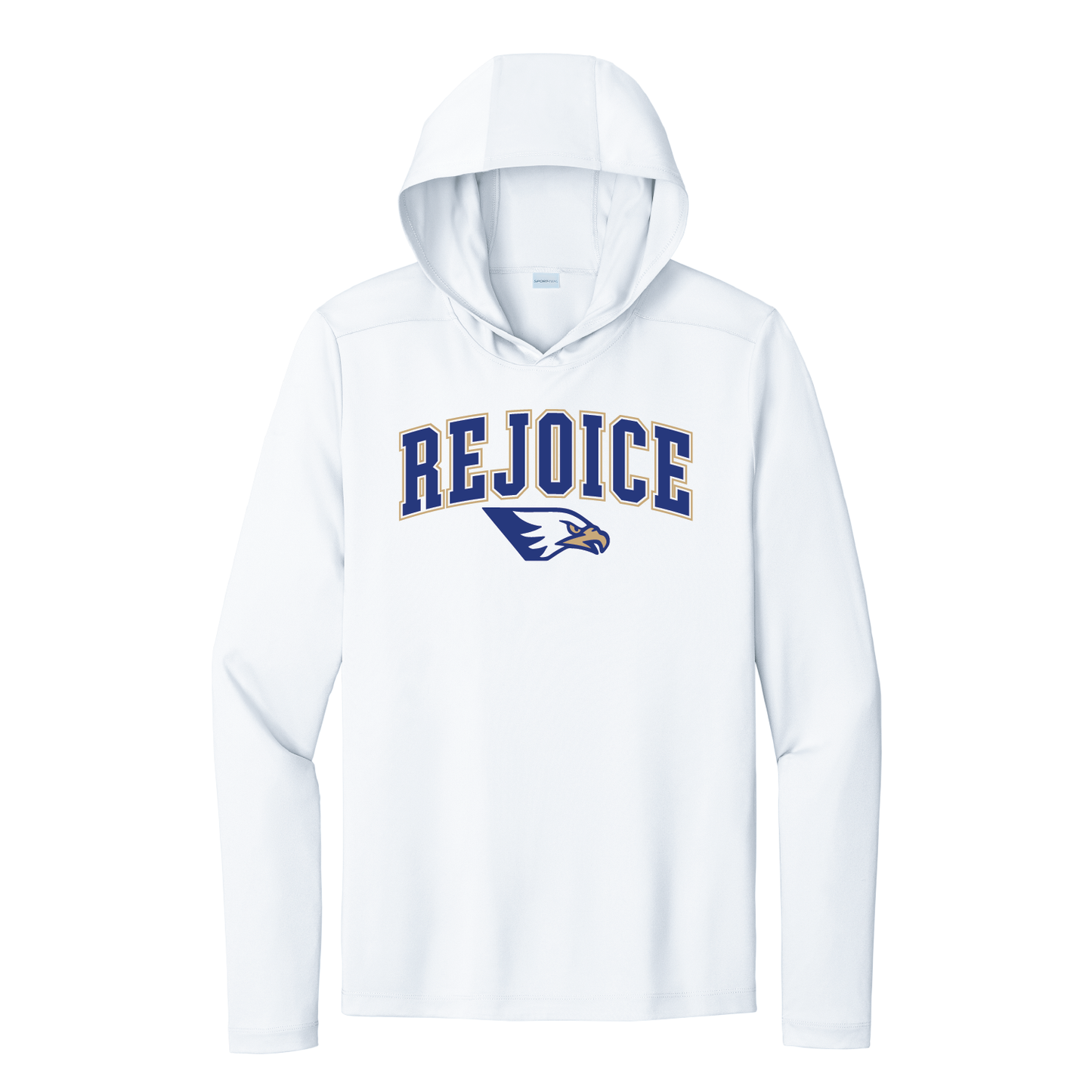 Rejoice Eagles - Screen Print Arched Collegiate Rejoice - Hooded UV Performance Long Sleeve (White)