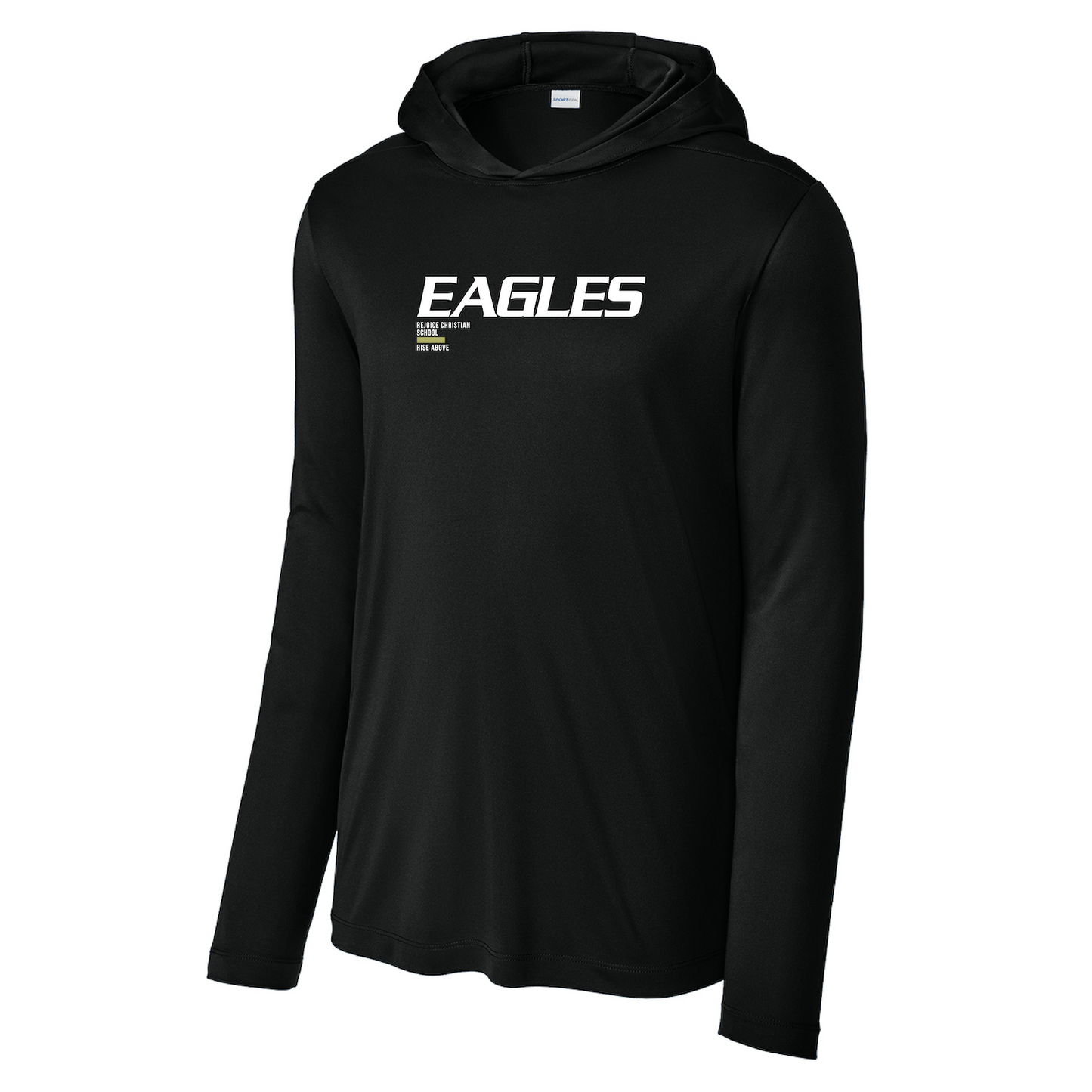 Rejoice Eagles - Screen Print Eagles Rise Above - Hooded UV Performance Long Sleeve