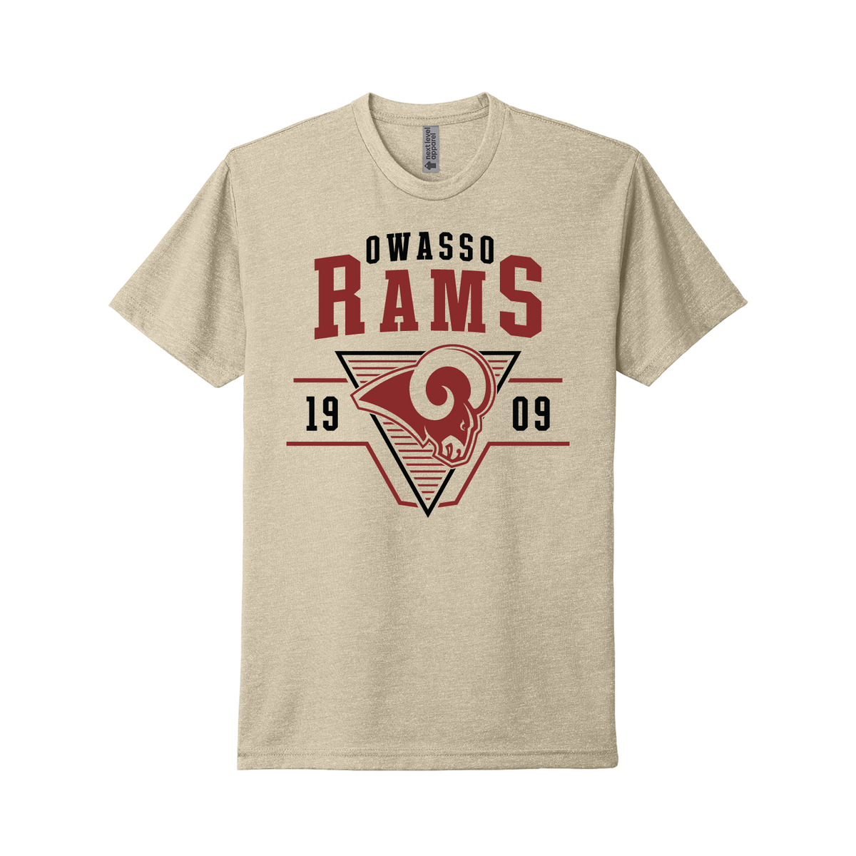 Owasso Rams - Screen Print Triangle Vintage Ram - Tee (Cream)