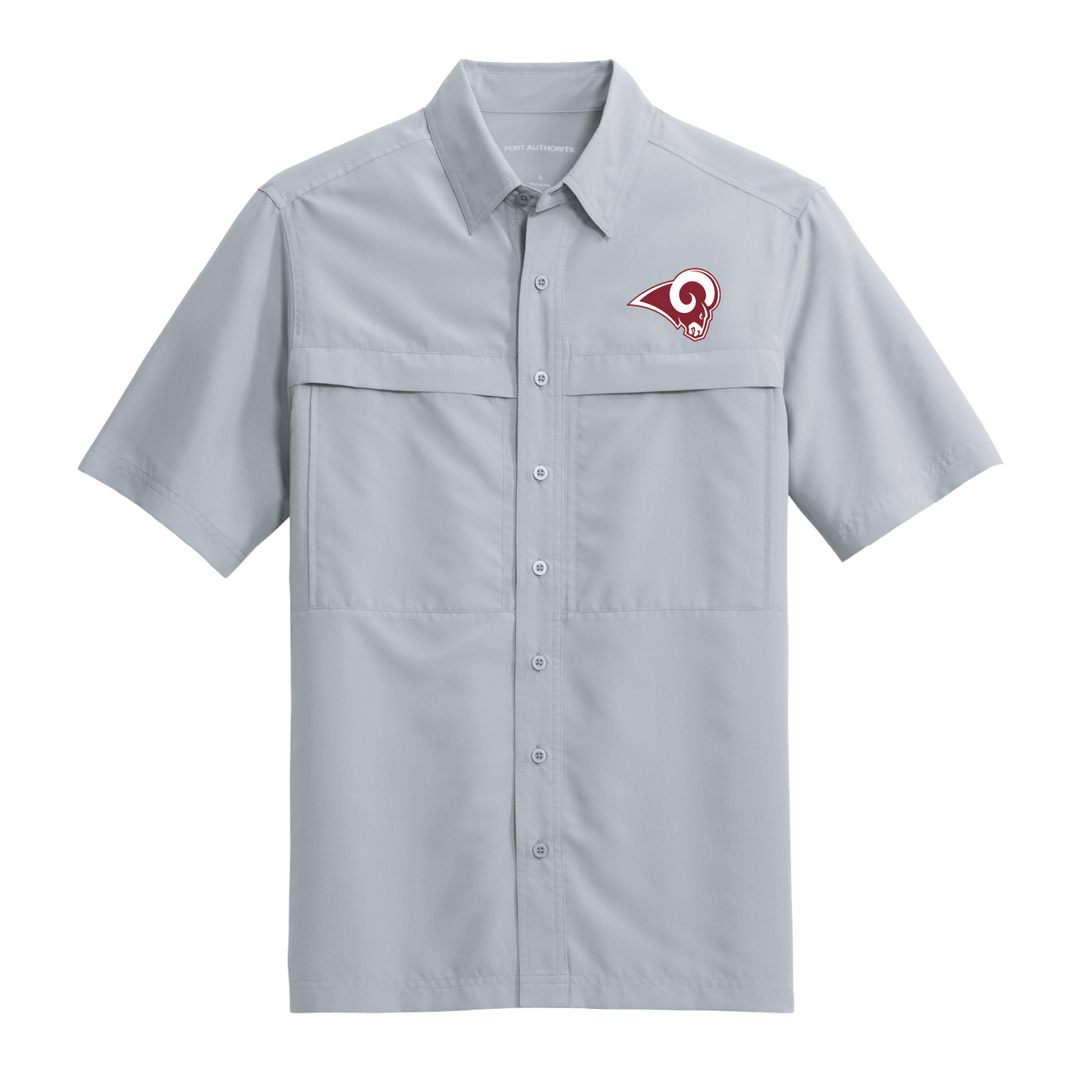 Owasso Rams -Embroidered Ram - Outdoor Button Up Shirt (Grey)
