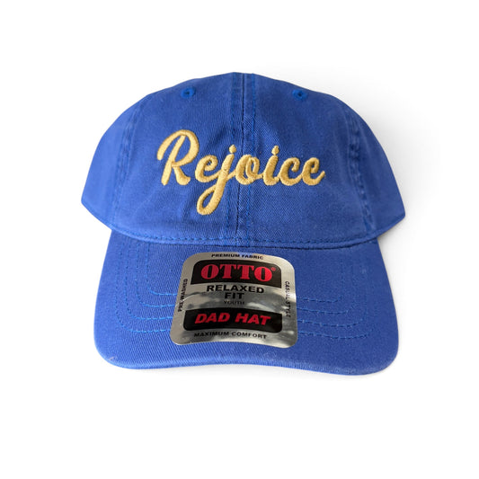 Rejoice Eagle - Embroidered Rejoice Script - YOUTH Otto Dad Cap Adjustable Hat (Blue)