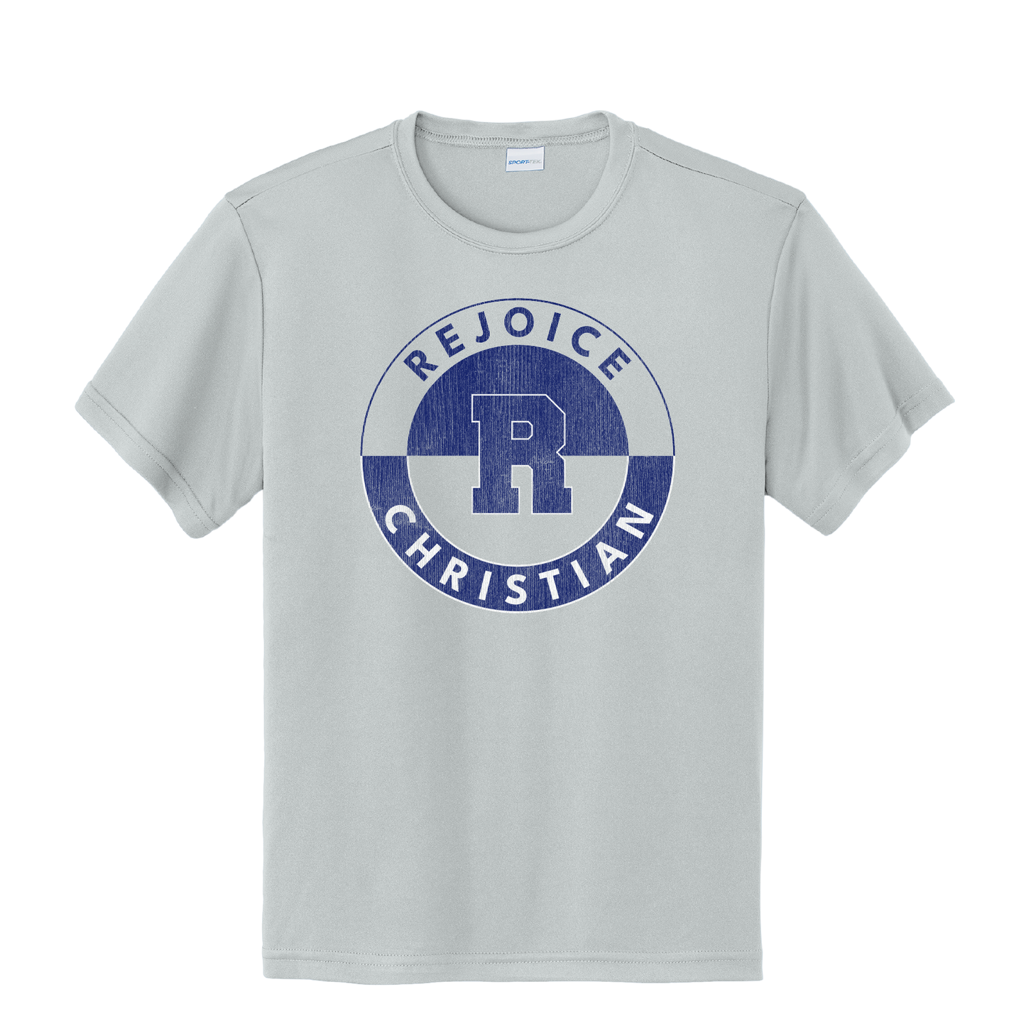 Rejoice Eagles - Screen Print Rejoice R Circle Distressed - Youth Competitor Tee (Silver)